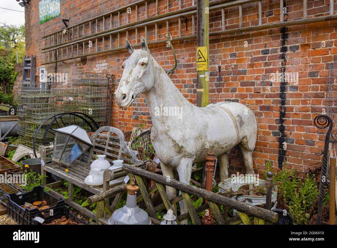 Life size statue of a horse in the courtyard of Below Stairs antiques