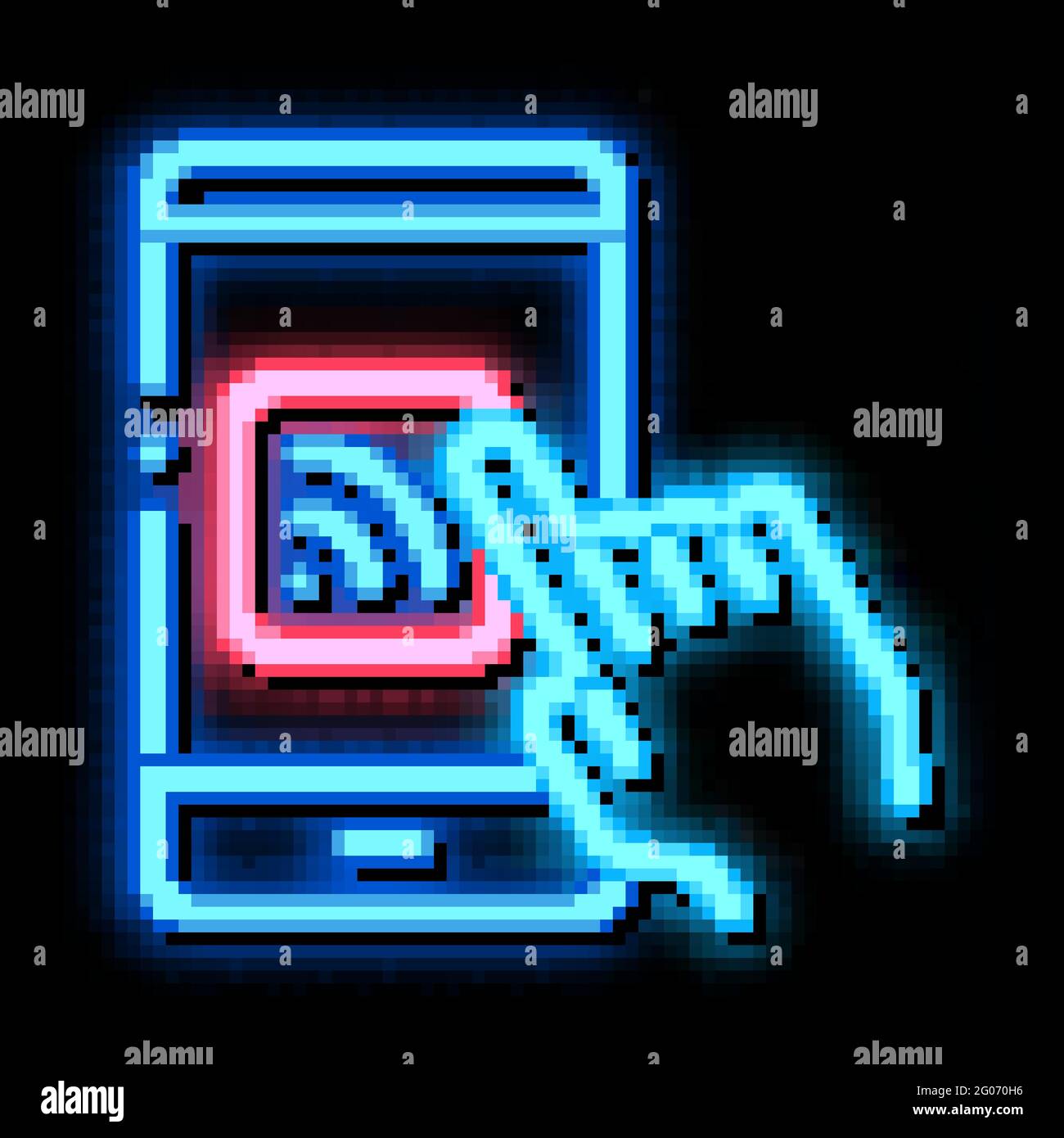 Hand Push Wifi Button neon glow icon illustration Stock Vector
