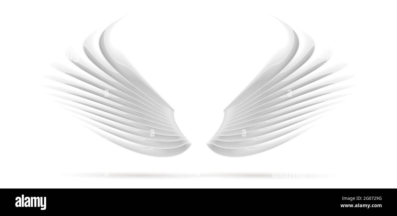 Stylized character equipment for video games, white 3d wings, isolated Stock Vector