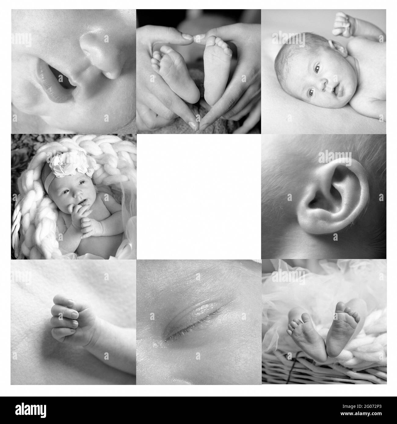 Collage cute newborn baby of four photo. Stock Photo