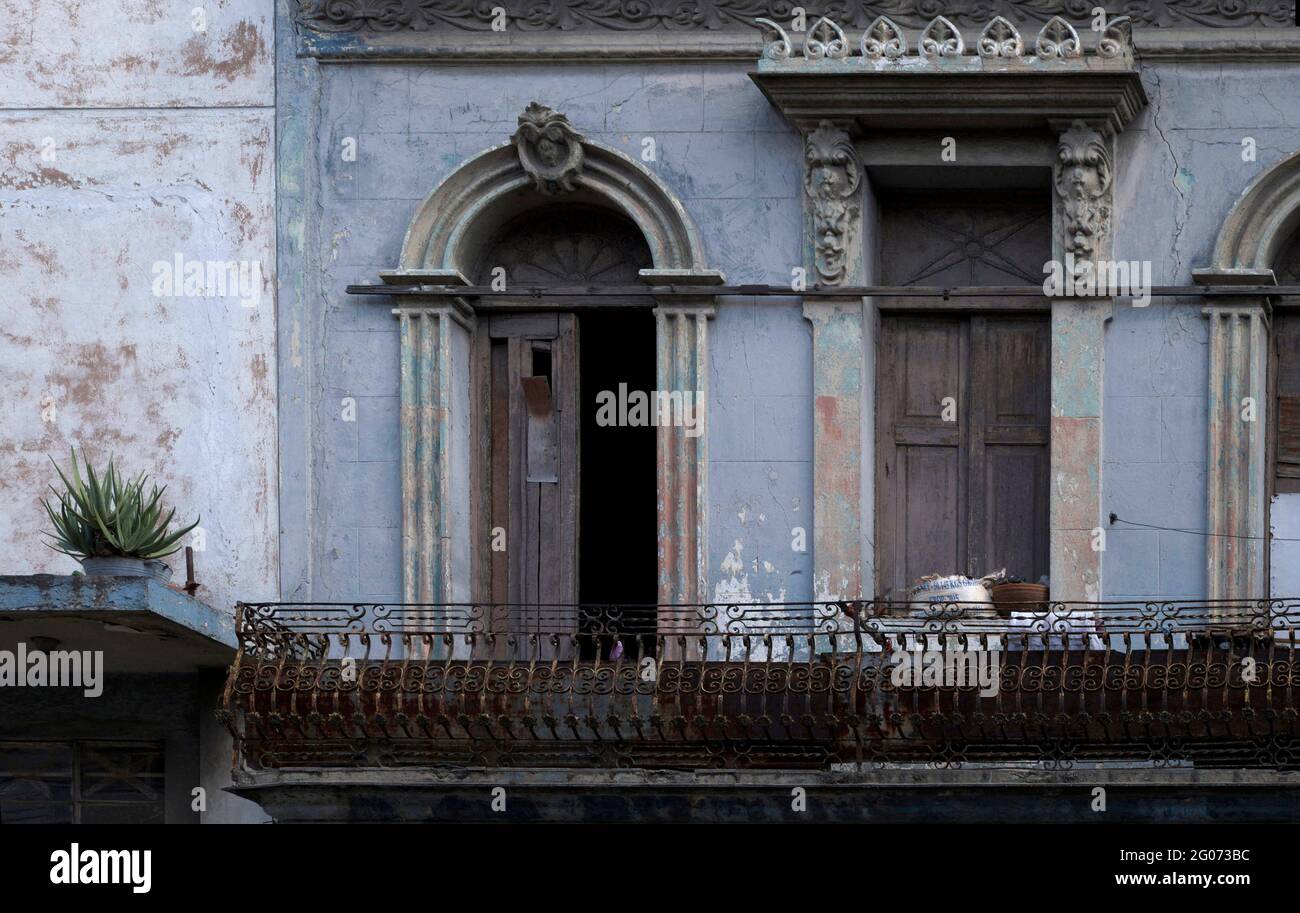 Balcony of a residence in Havana, Cuba. Stock Photo