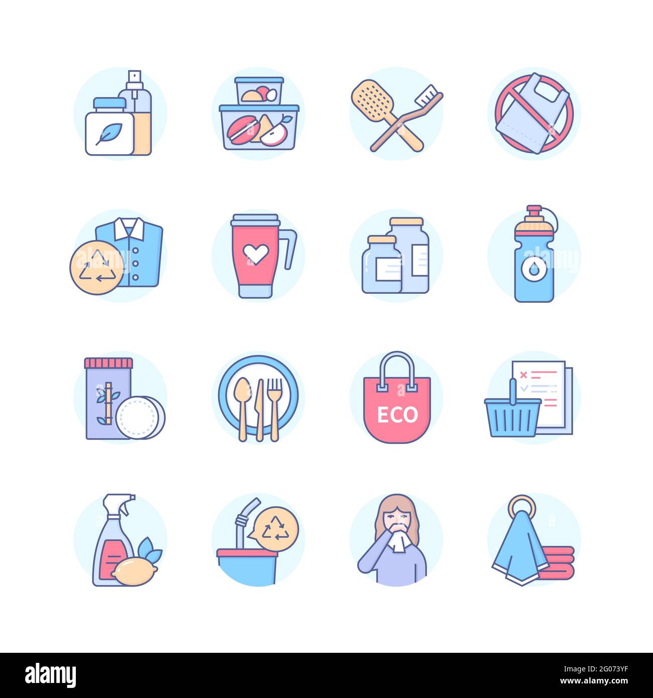 Zero waste - modern line design style icons set. Eco lifestyle ...