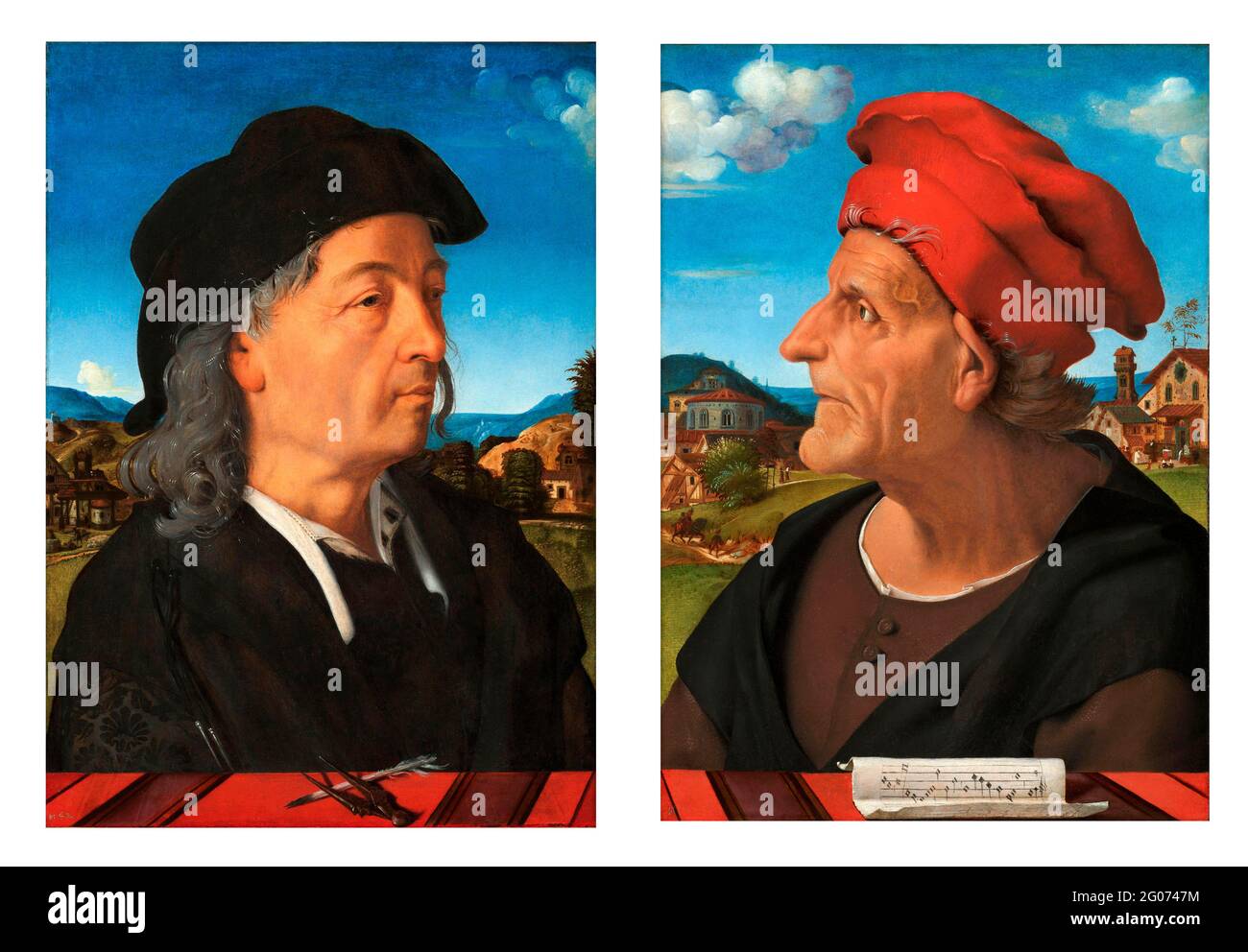 Portraits of Giuliano and Francesco Giamberti da Sangallo by Piero di Cosimo (1462-1522), oil on panel, c. 1482-1485 Stock Photo