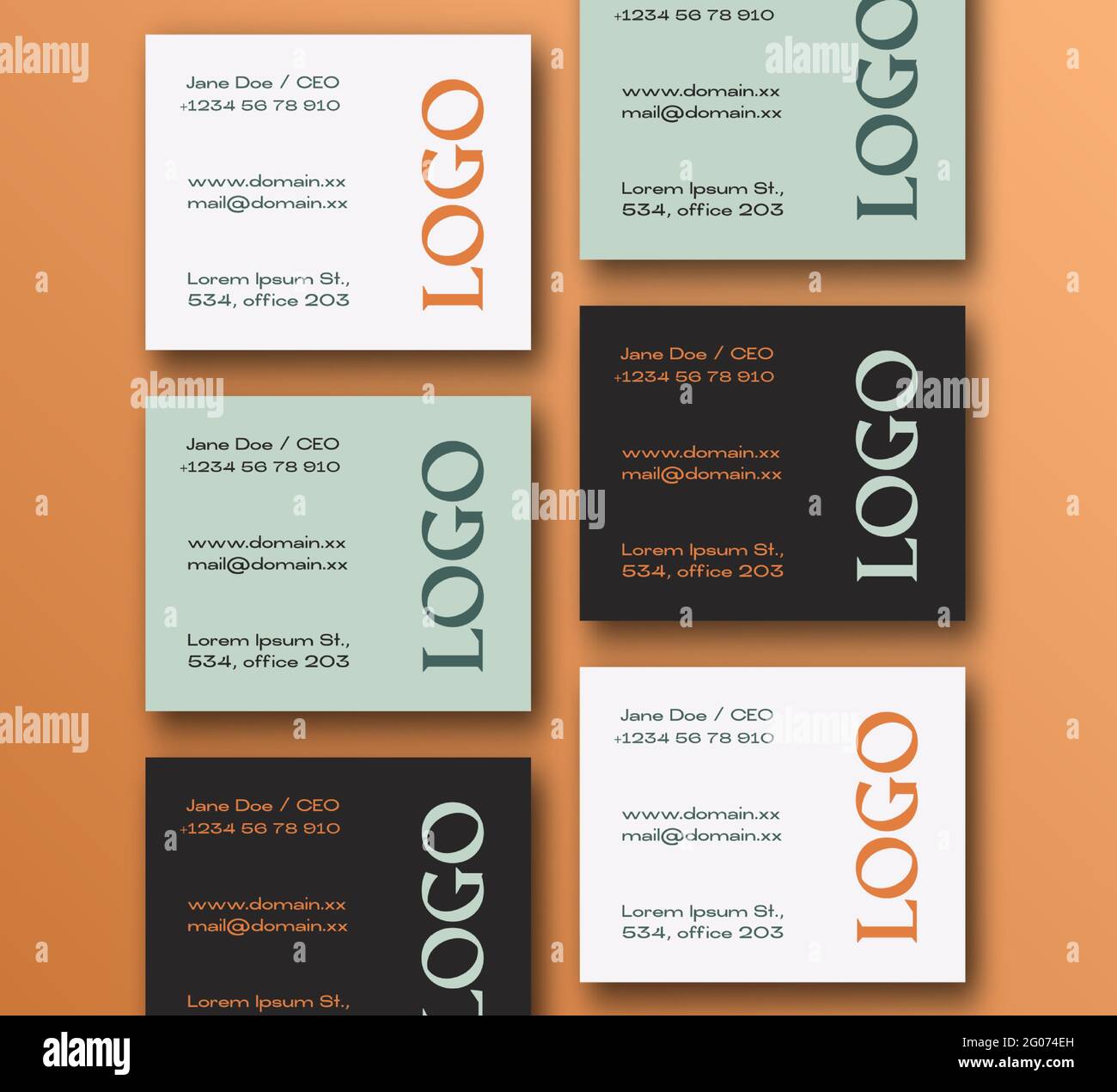 Modern Abstract Business Cards Template. Realistic Vector Stationary Mockup Scene with Soft Shadows. Top View Background Decorative Layout Stock Vector