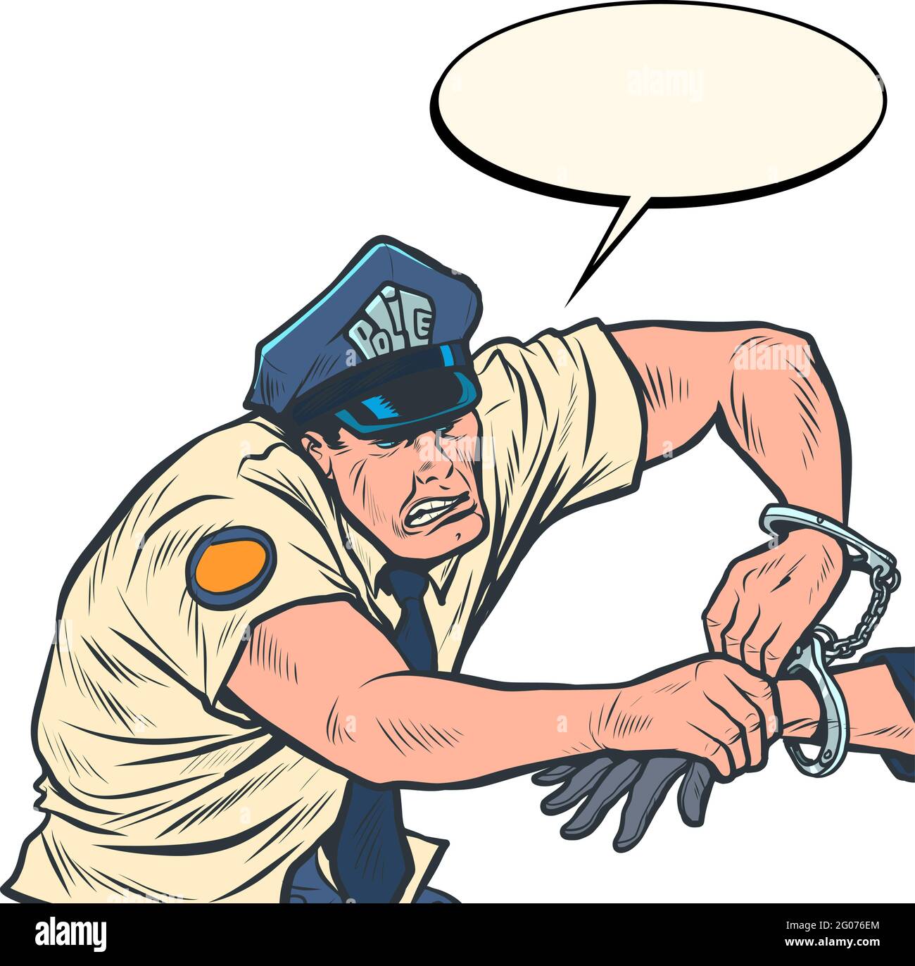 Policeman puts handcuffs, arrest Stock Vector