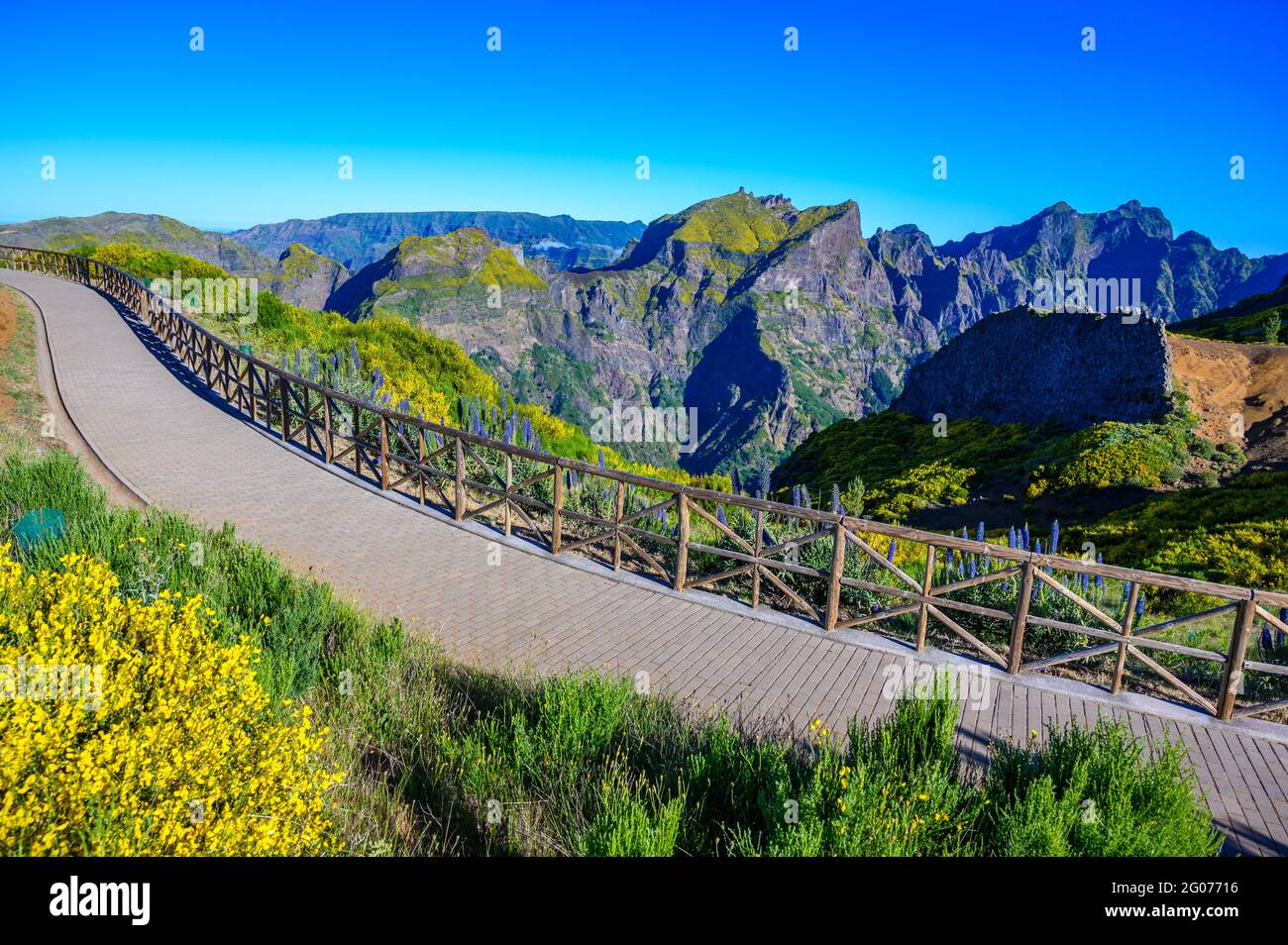 Madeira Island - View Point of mountain scenery of the highland - travel destination for hiking and outdoor sports - Portugal Stock Photo