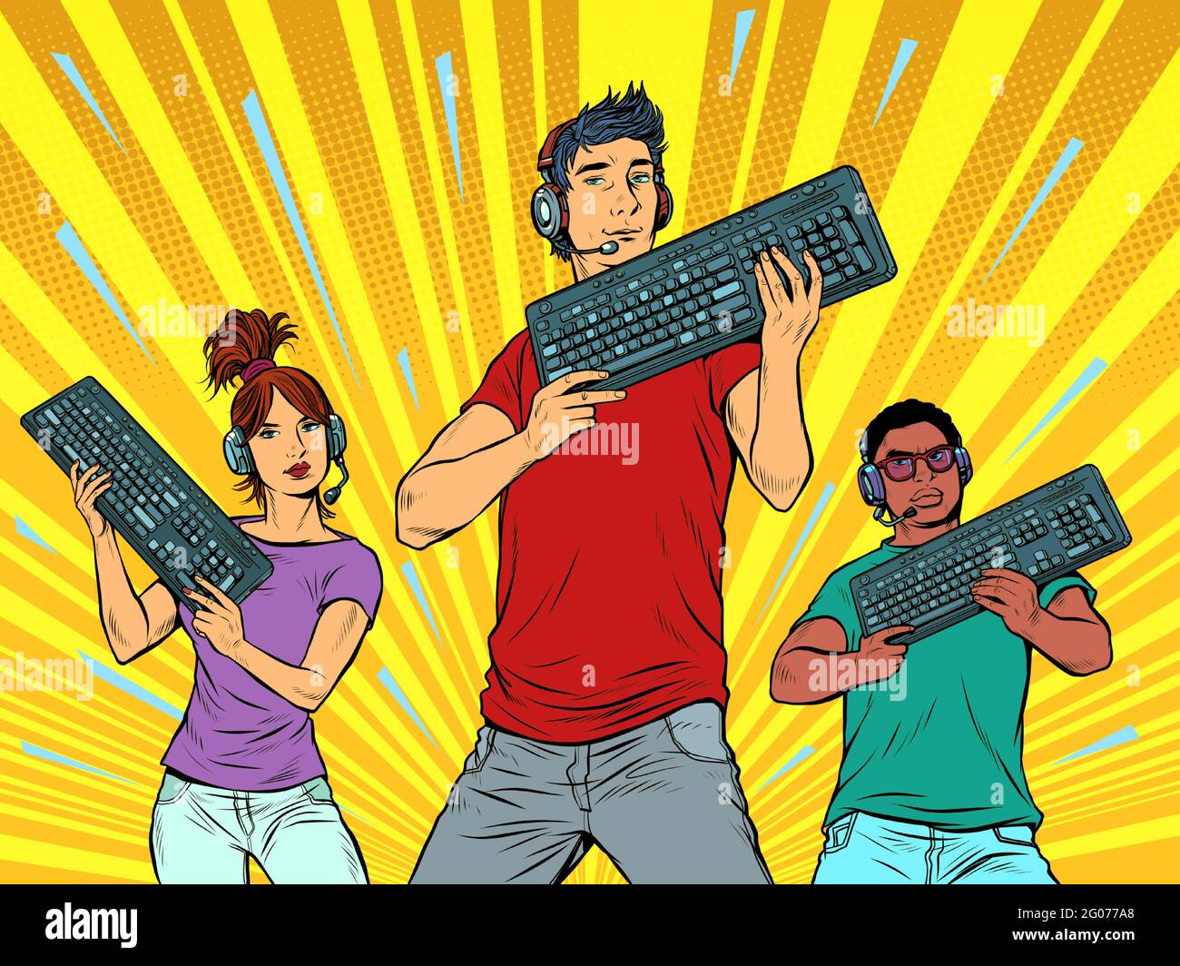 professional gamers with a keyboard. Computer games industry Stock Vector