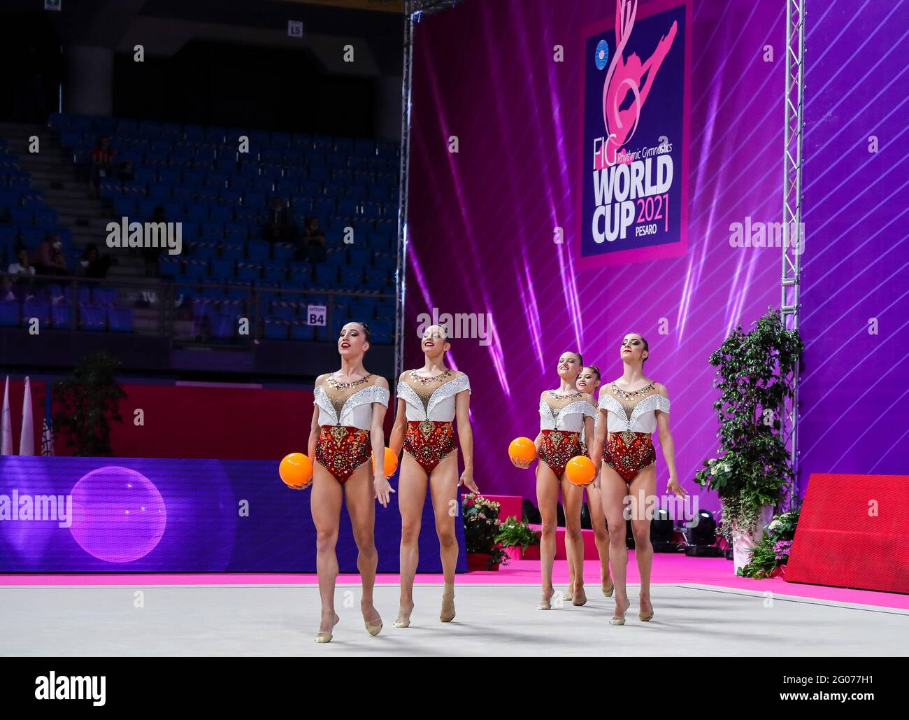 Pesaro Italy 30th May 21 Bulgaria Group Team During The Rhythmic Gymnastics Fig World Cup 21