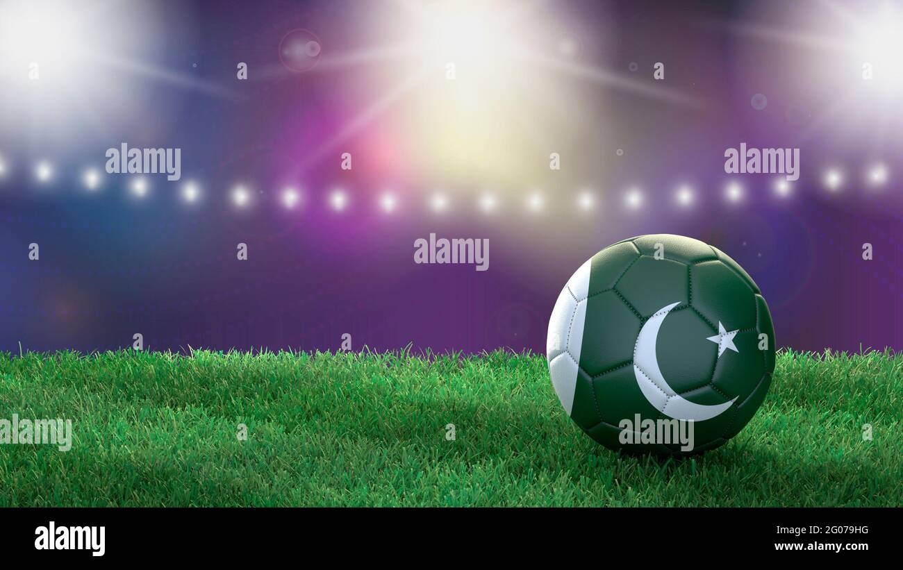 Soccer ball in flag colors on a bright blurred stadium background