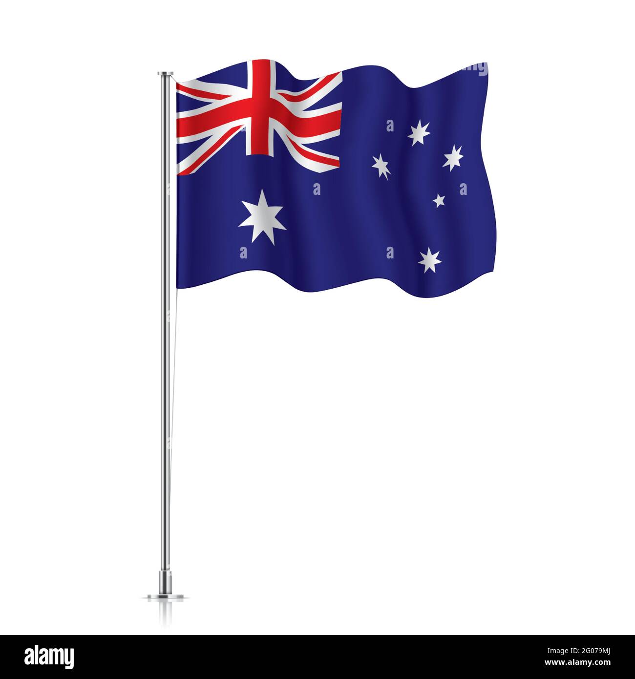 Australia flag waving on a metallic pole. The official flag of