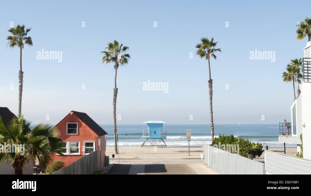 Colorful waterfront cottages, Oceanside California USA. Multicolor