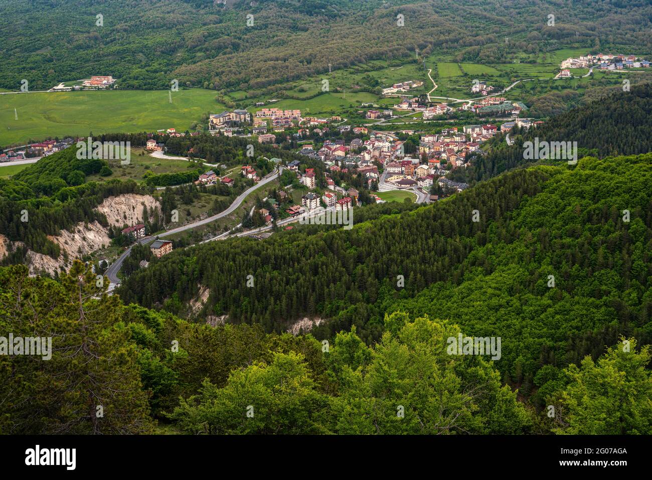 view from the top of the tourist town of Roccaraso. Roccaraso, province of l'Aquila, Abruzzo, Italy, Europe Stock Photo