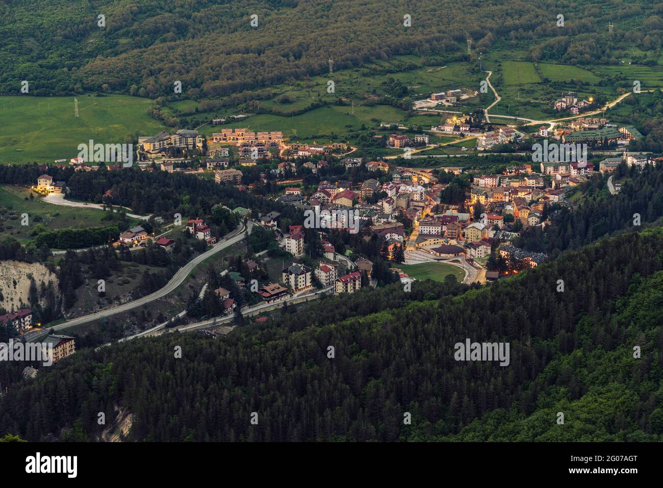 view from the top of the tourist town of Roccaraso. Roccaraso, province of l'Aquila, Abruzzo, Italy, Europe Stock Photo