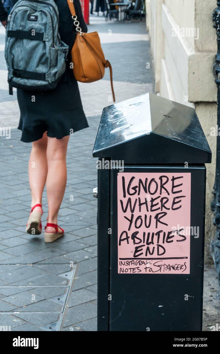 Ignore Where Your Abilities End, Instagram Notes to Strangers poster in London. Stock Photo