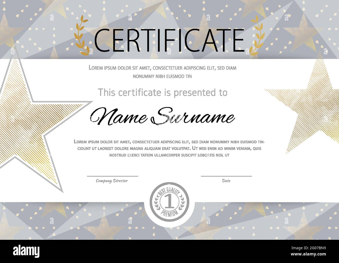Certificate blank with gold stars. Template vector illustration With Regard To Star Naming Certificate Template