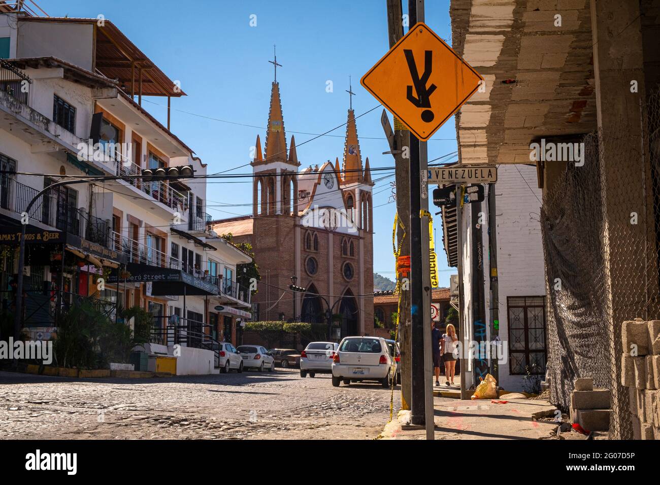 Pedestrian street crossing side turned upside down, Puerto Vallarta, Mexico Stock Photo