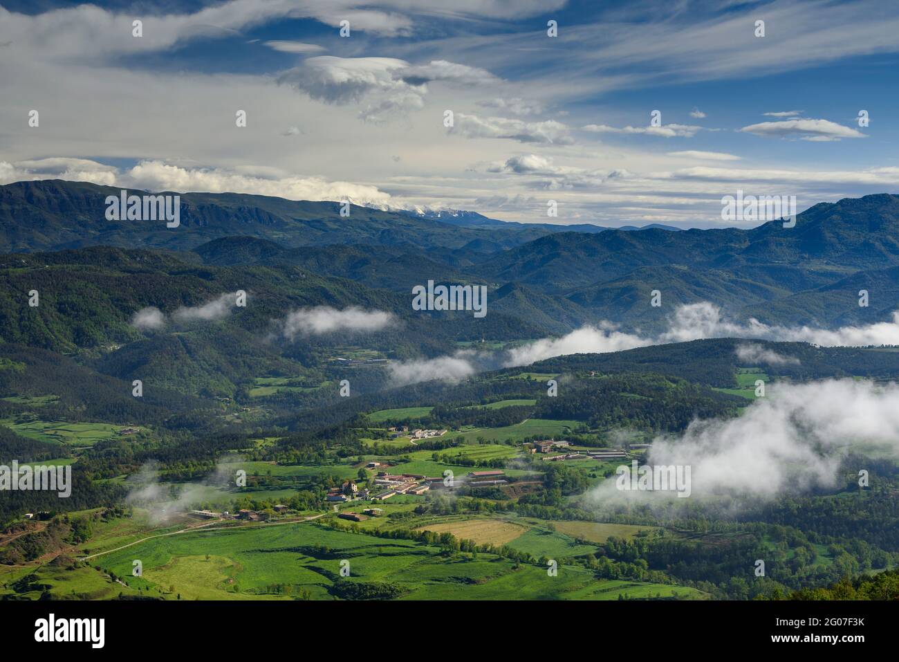 Spring morning seen from the Santuari dels Munts viewpoint in Lluçanès (Osona, Barcelona, Catalonia, Spain) Stock Photo