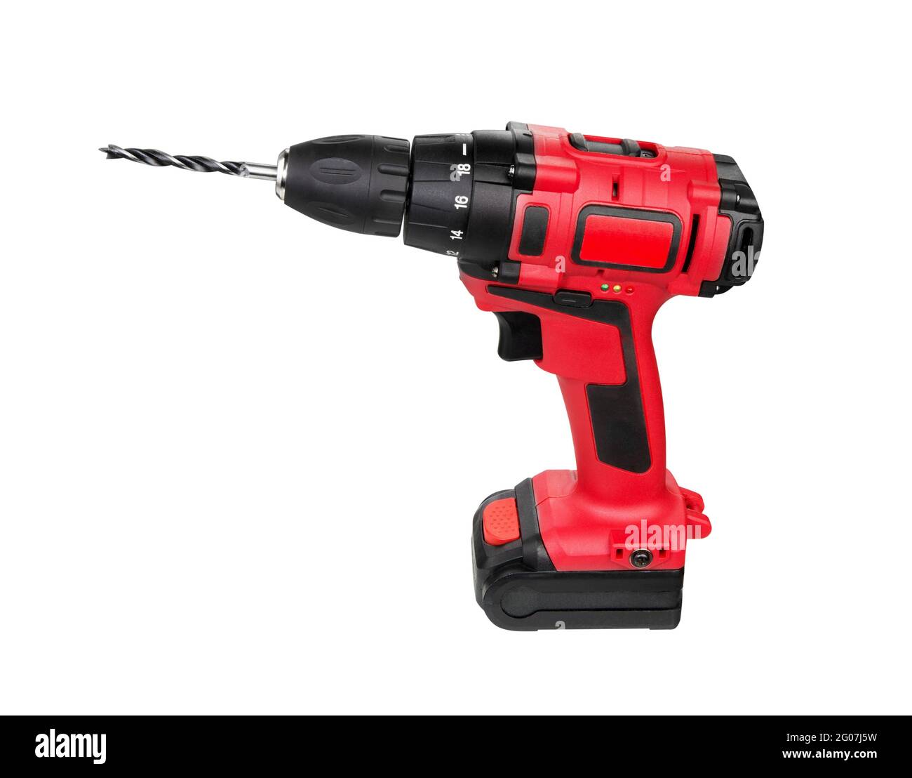 Drill. Cordless drill and screwdriver isolated on white background. Stock Photo