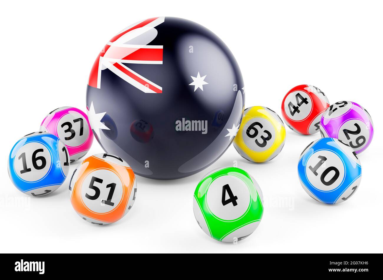 Lotto balls with Australian flag. Lottery in Australia concept, 3D rendering isolated on white