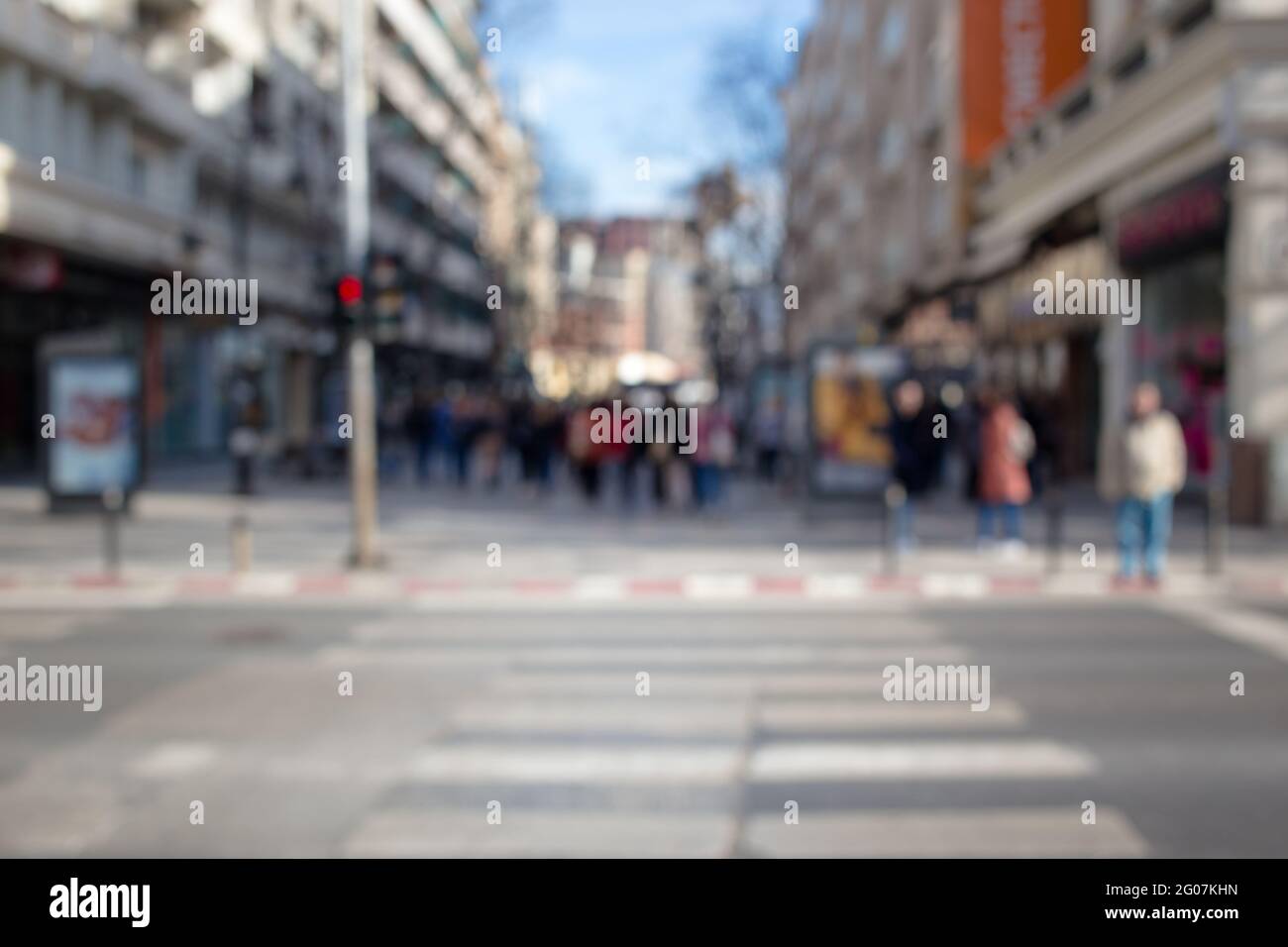 Blurred photo of a group of people walking in an urban area Stock Photo