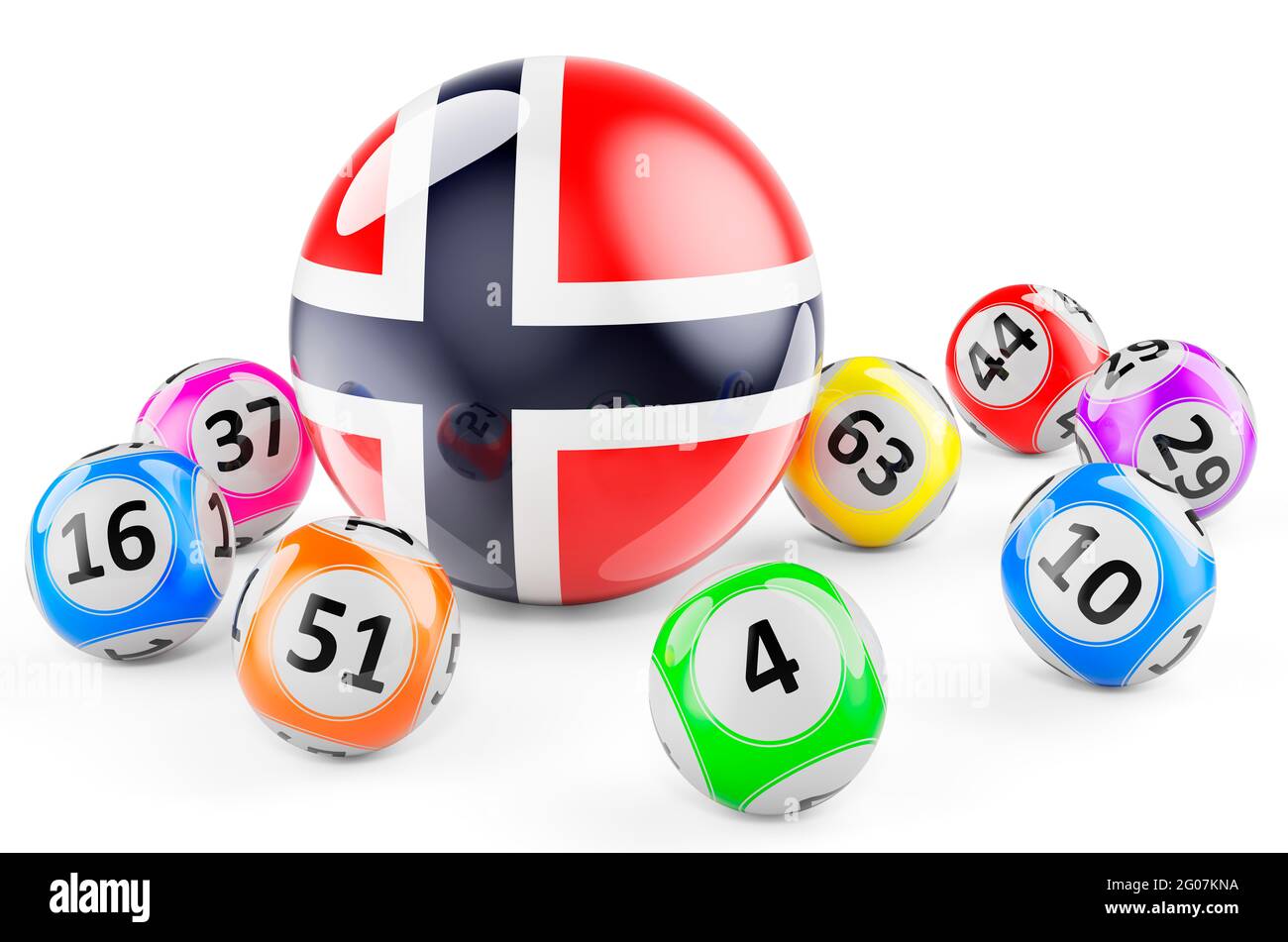 Lotto balls with Norwegian flag. Lottery in Norway concept, 3D rendering isolated on white background Stock Photo