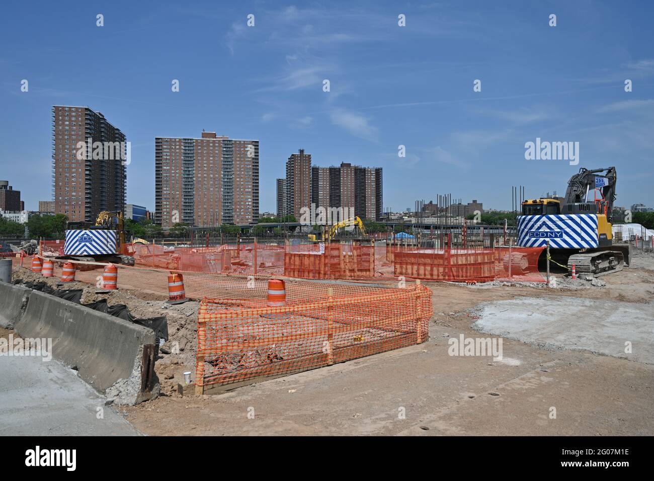 Construction at the groundbreaking of Bronx Point and the Universal Hip Hop Museum in the Bronx in New York. 20 May 2021 Stock Photo