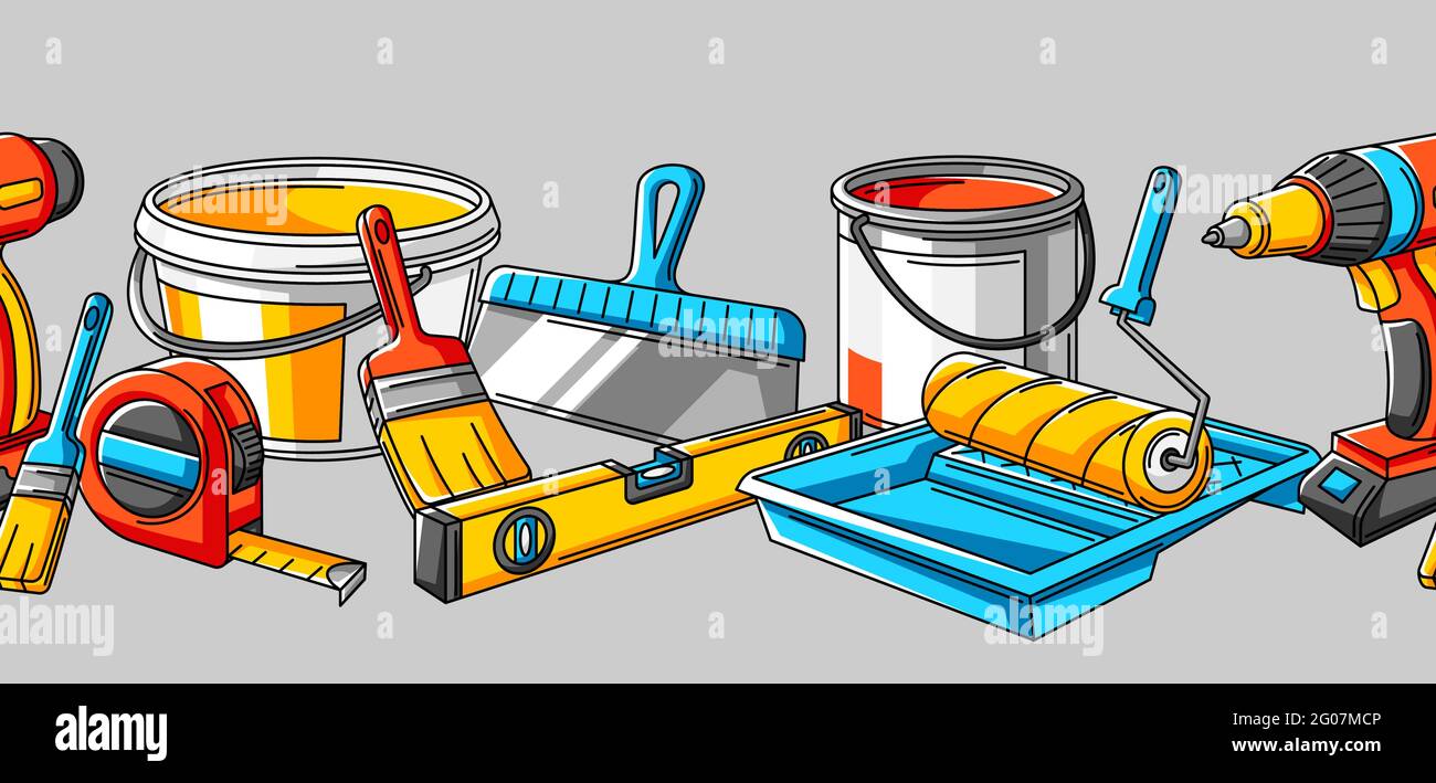Seamless pattern with repair working tools. Equipment for construction industry. Stock Vector