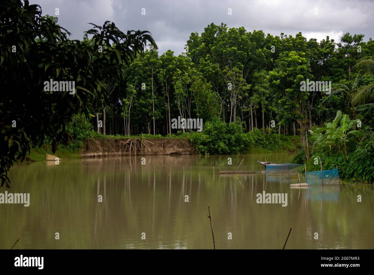 Bangladesh is a riverine country. A calm clear beautiful small river. A picture of the river nature of Bangladesh. Stock Photo
