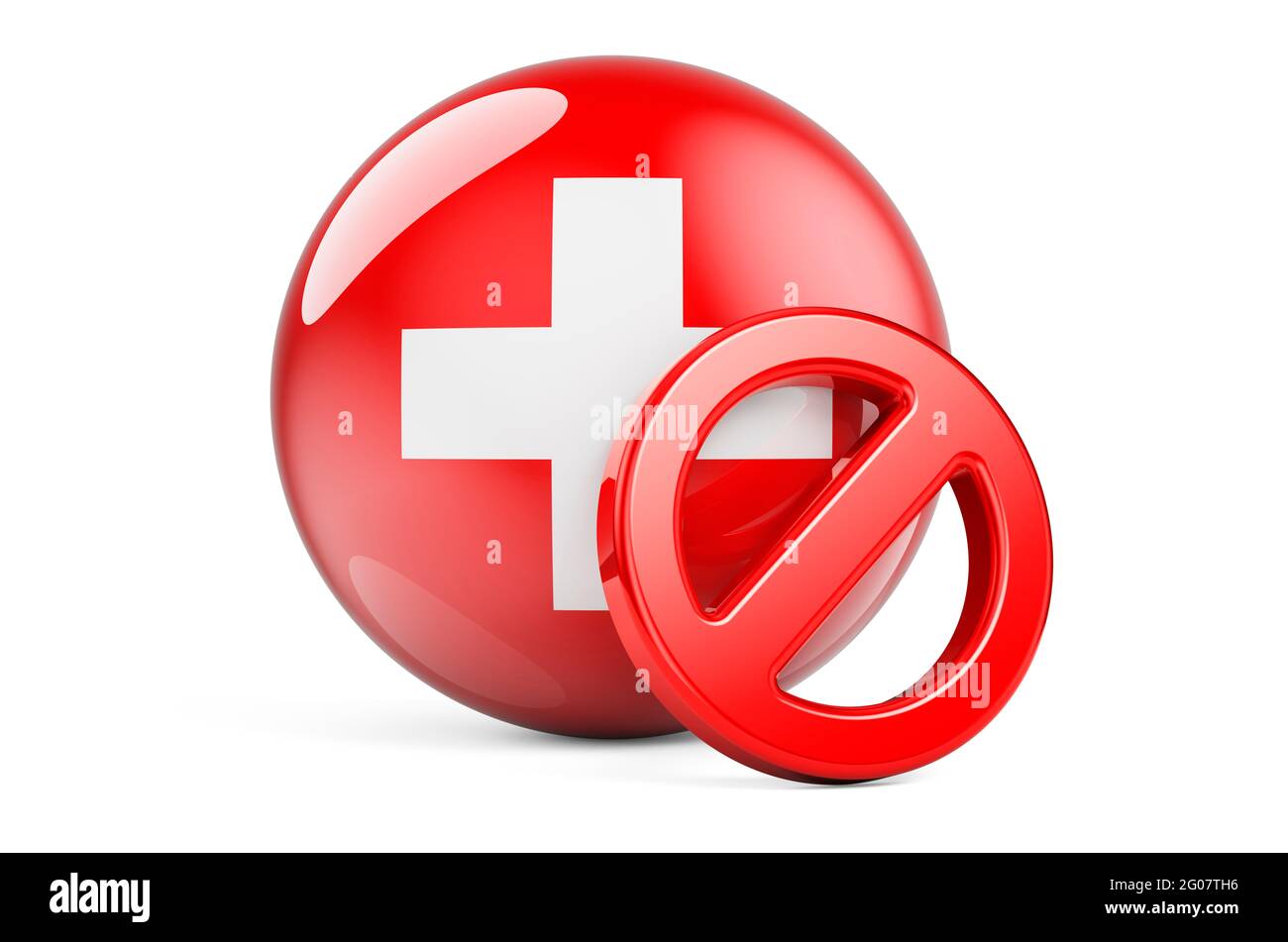 Forbidden symbol with Swiss flag. Prohibition in Switzerland concept, 3D rendering Stock Photo