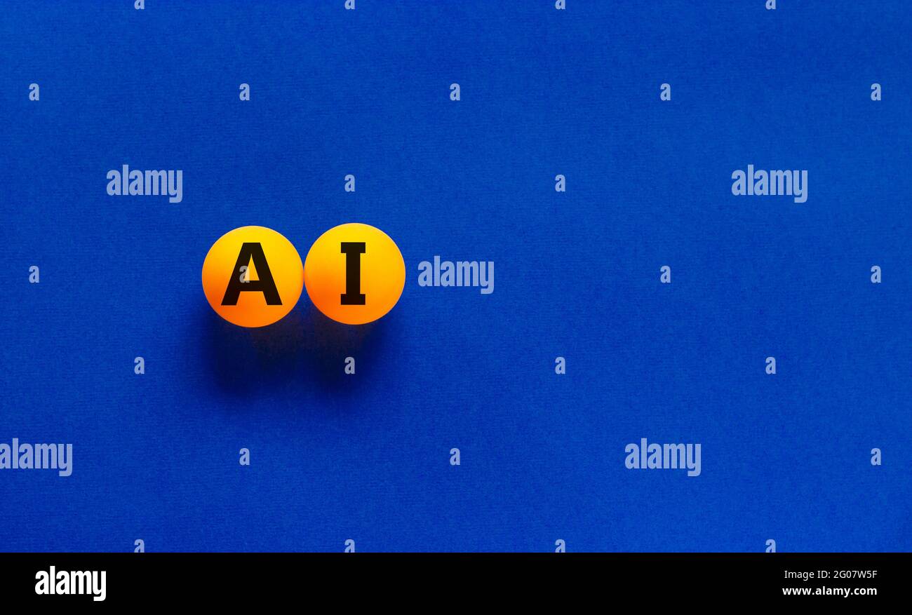 AI, artificial intelligence symbol. Orange table tennis balls with the
