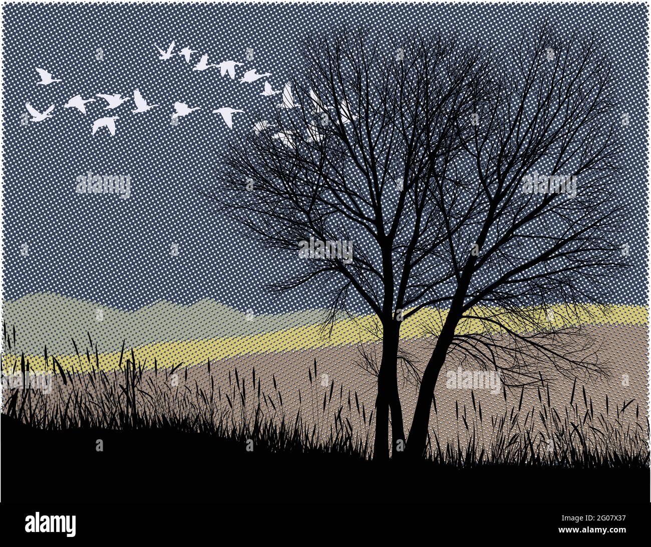 Night migration of wild geese Stock Vector