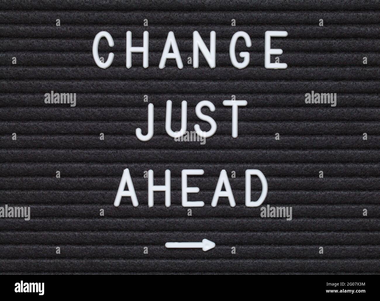 Change Just Ahead Black Felt Letter Board Sign. Stock Photo