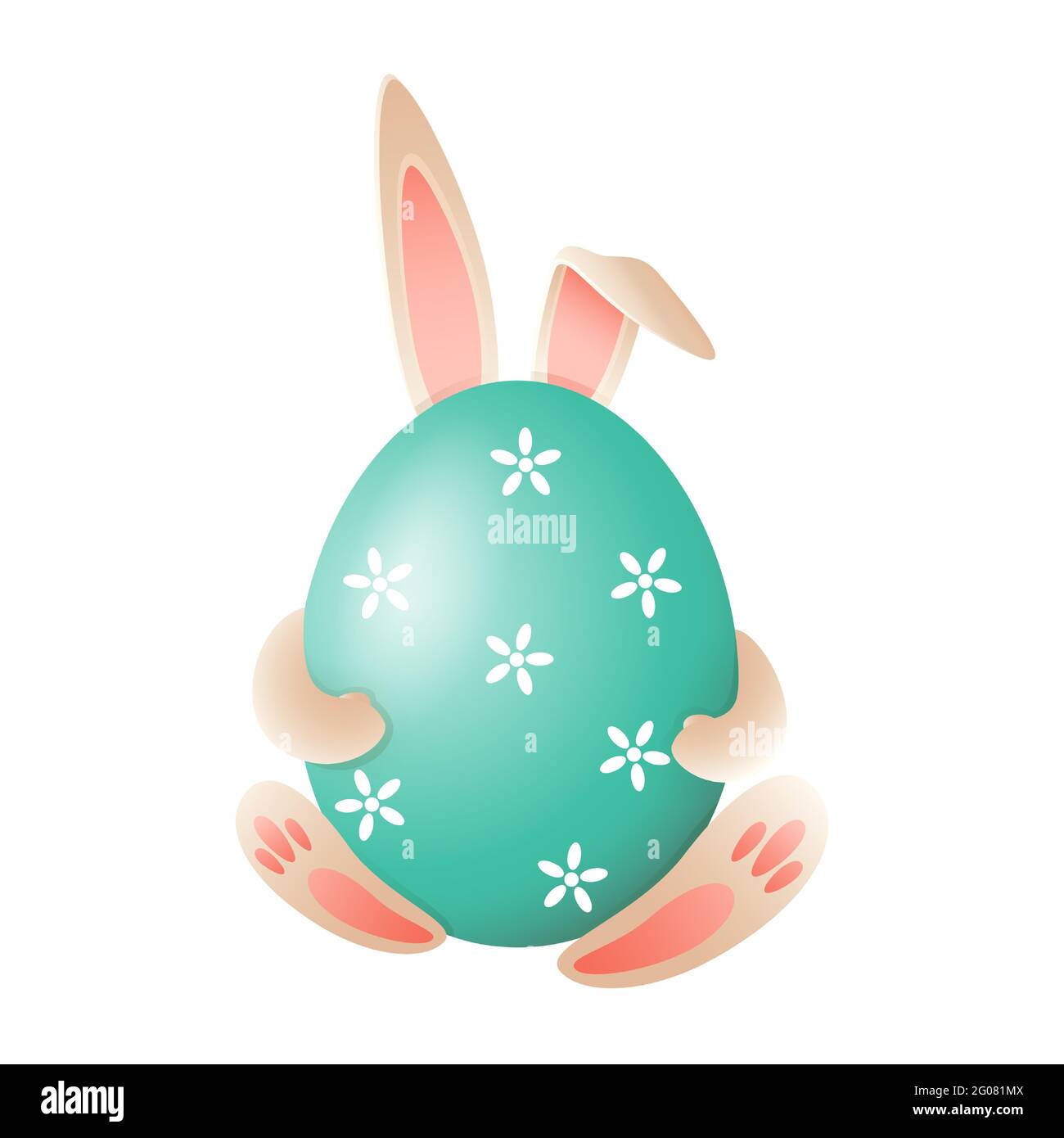 Easter bunny behind Easter egg - cute vector illustration isolated Stock Vector