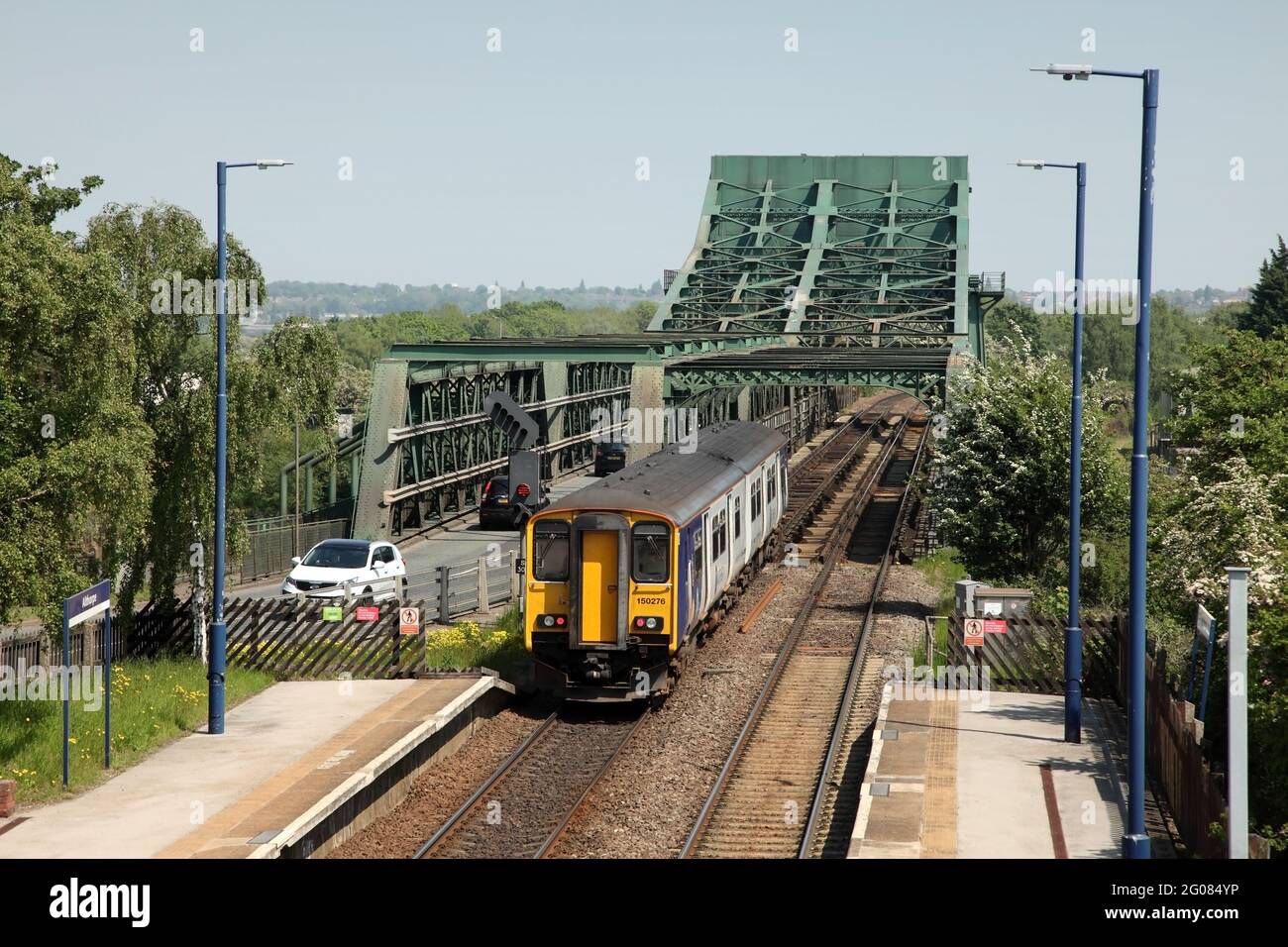 Northern Trains Class 150 Sprinter 150276 with the 2P15 1342 Doncaster to Scunthorpe service at Althorpe, Lincs heading for Keadby Bridge on 1/6/21. Stock Photo