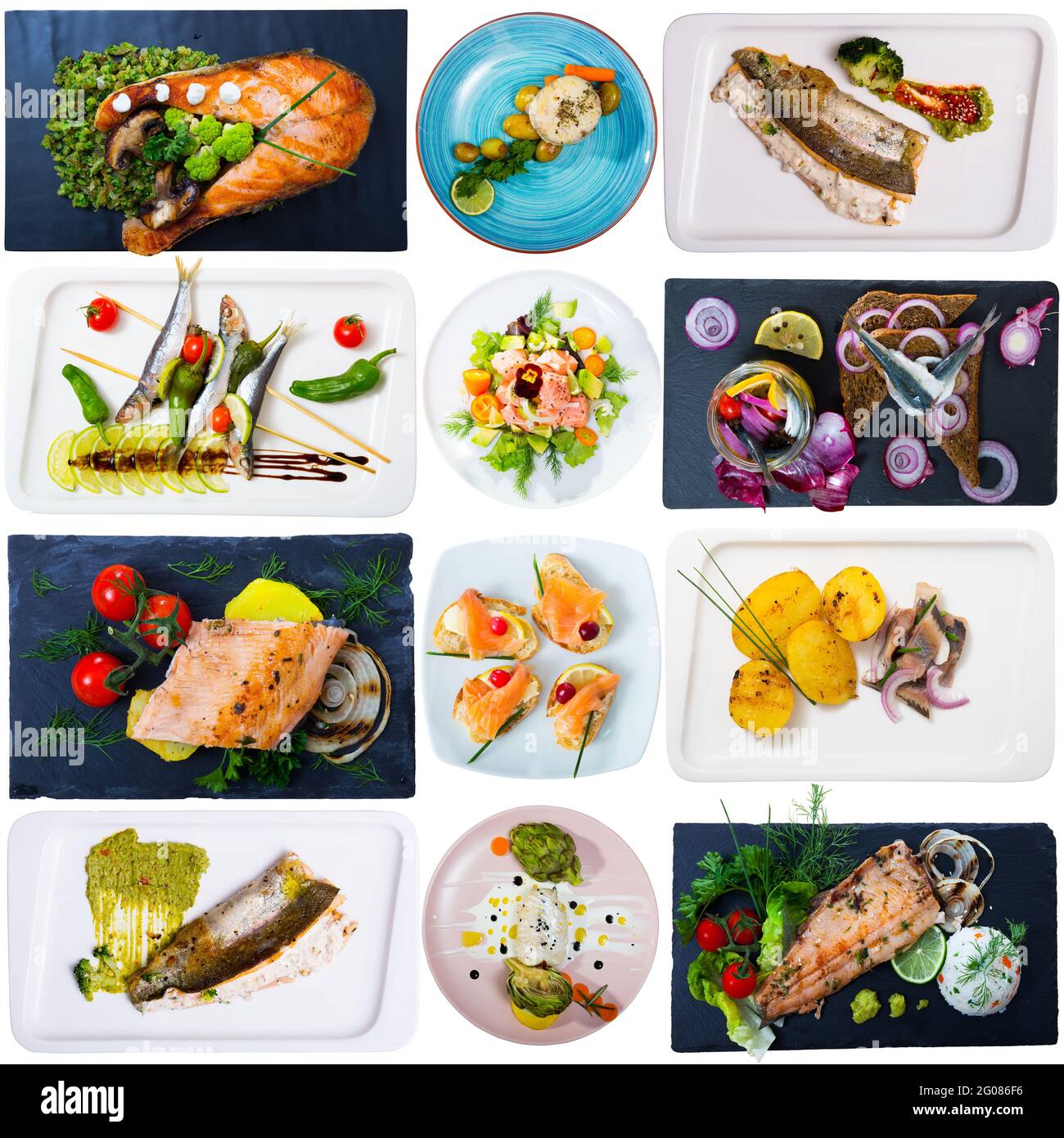 Set of assorted dishes with fish Stock Photo - Alamy