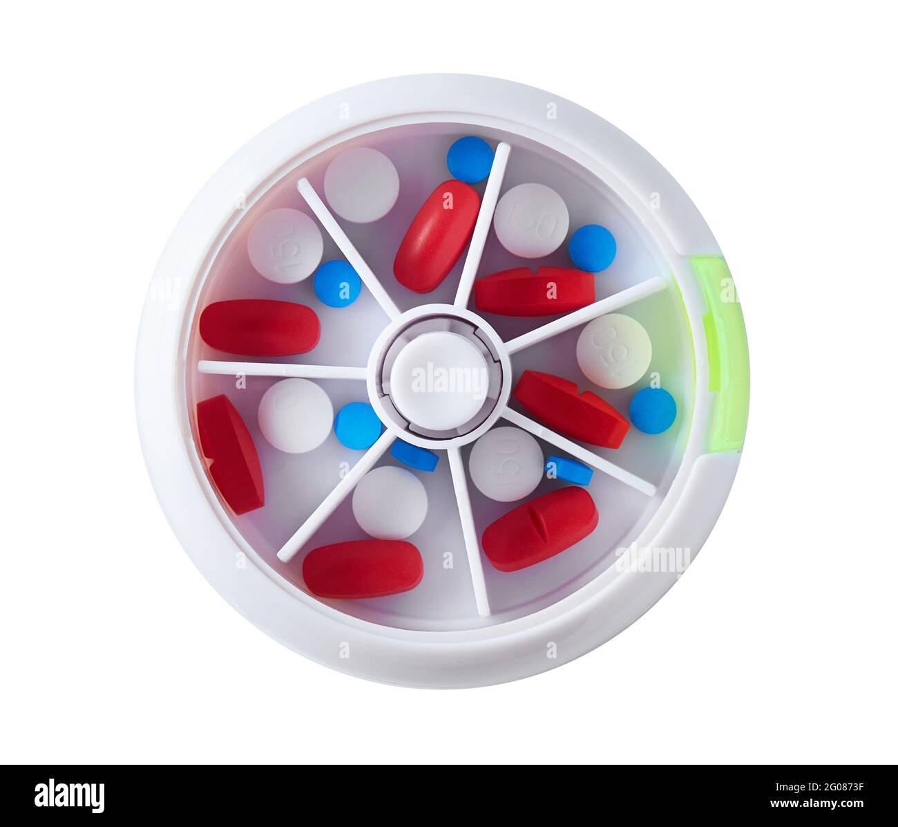 Days of the week pill box isolated on white background. Flat lay, copy space Stock Photo Alamy