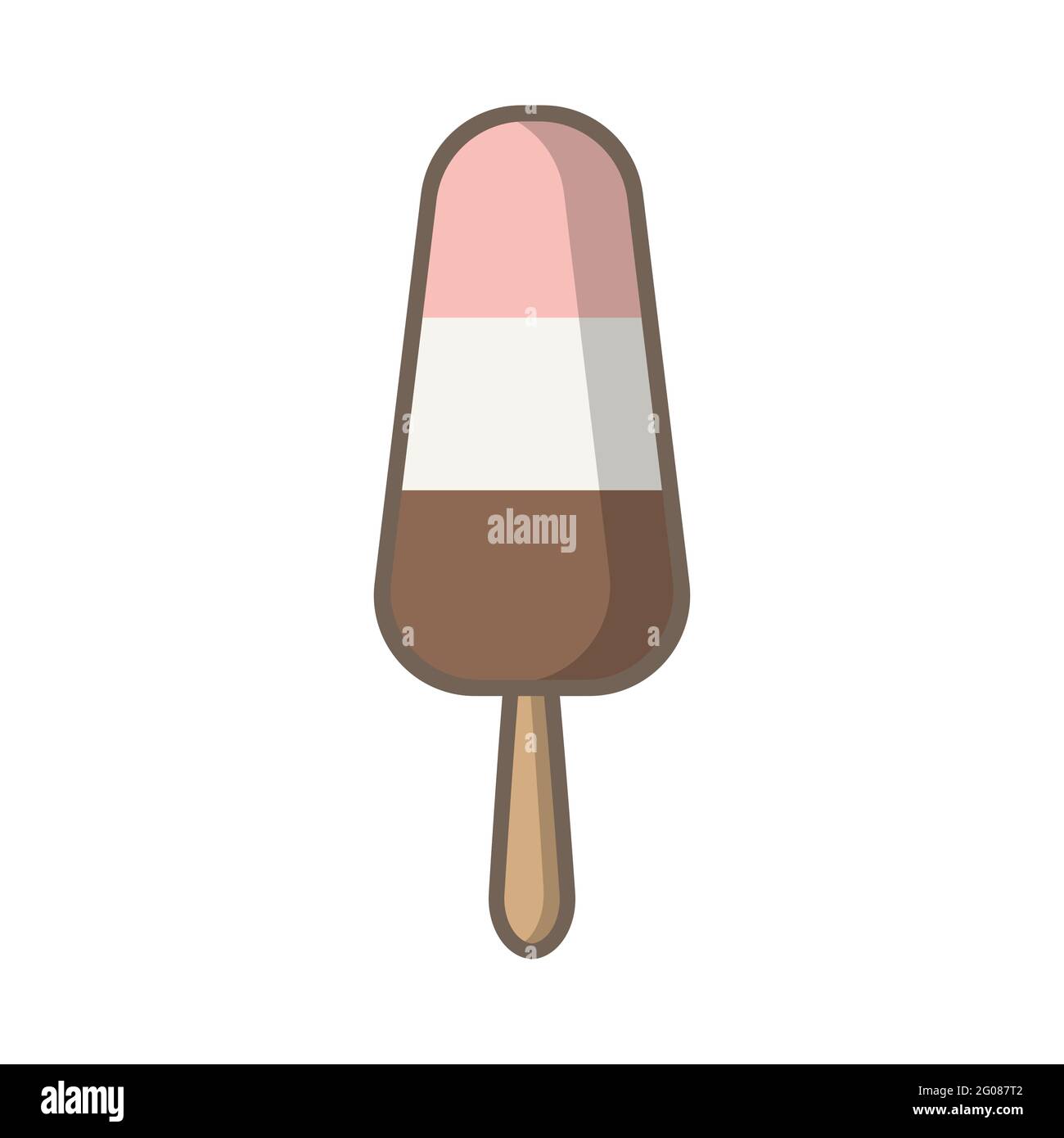 Ice cream icon simple vector flat outline logo design. Colorful pink, vanilla and chocolate ice cream. Vector illustration gelato popsicle ice lolly on a stick. Vector hand drawn illustration Stock Vector