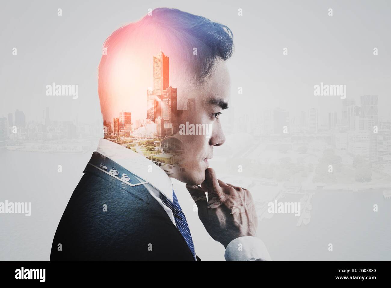 Double exposure of  businessman and city view concept Stock Photo