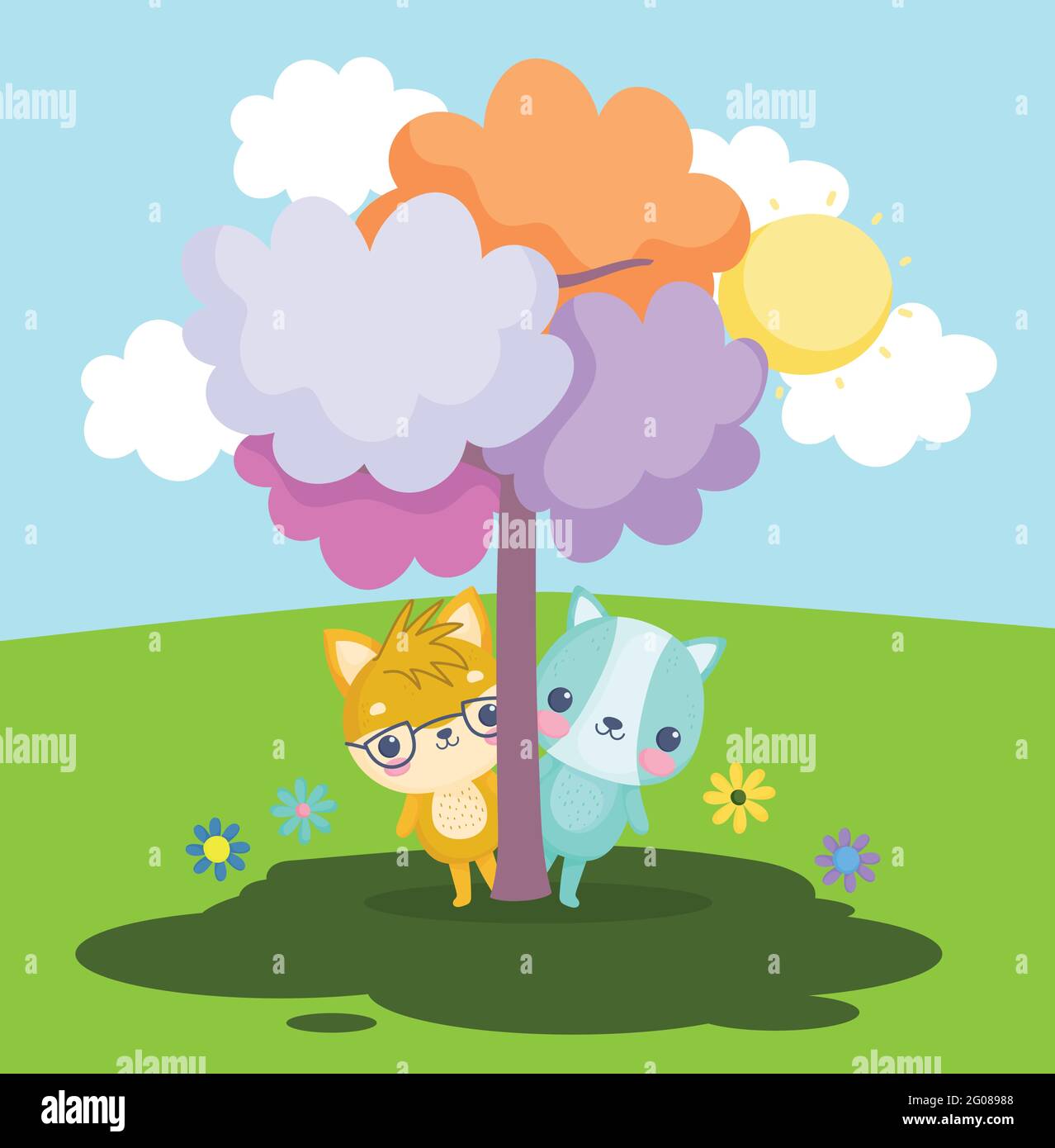 Cat garden flower tree Stock Vector Images - Alamy