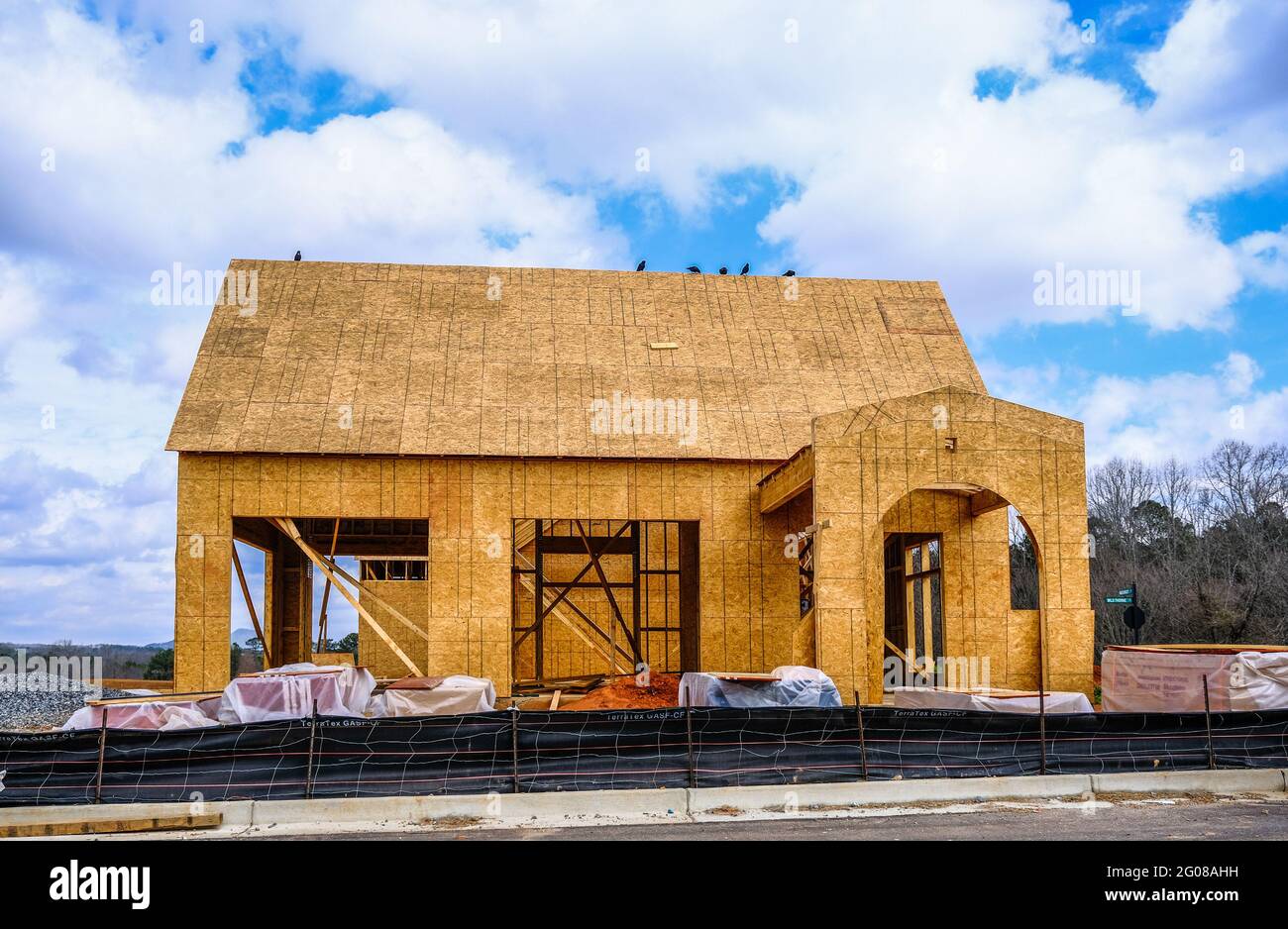 Wood Sheathing on New Home Construction Stock Photo