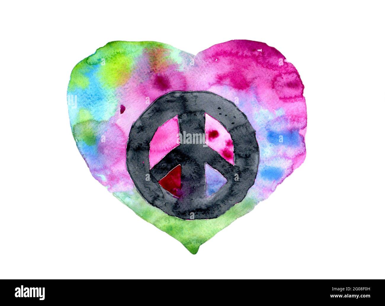 Peace sign watercolor tie dye illustration Stock Photo