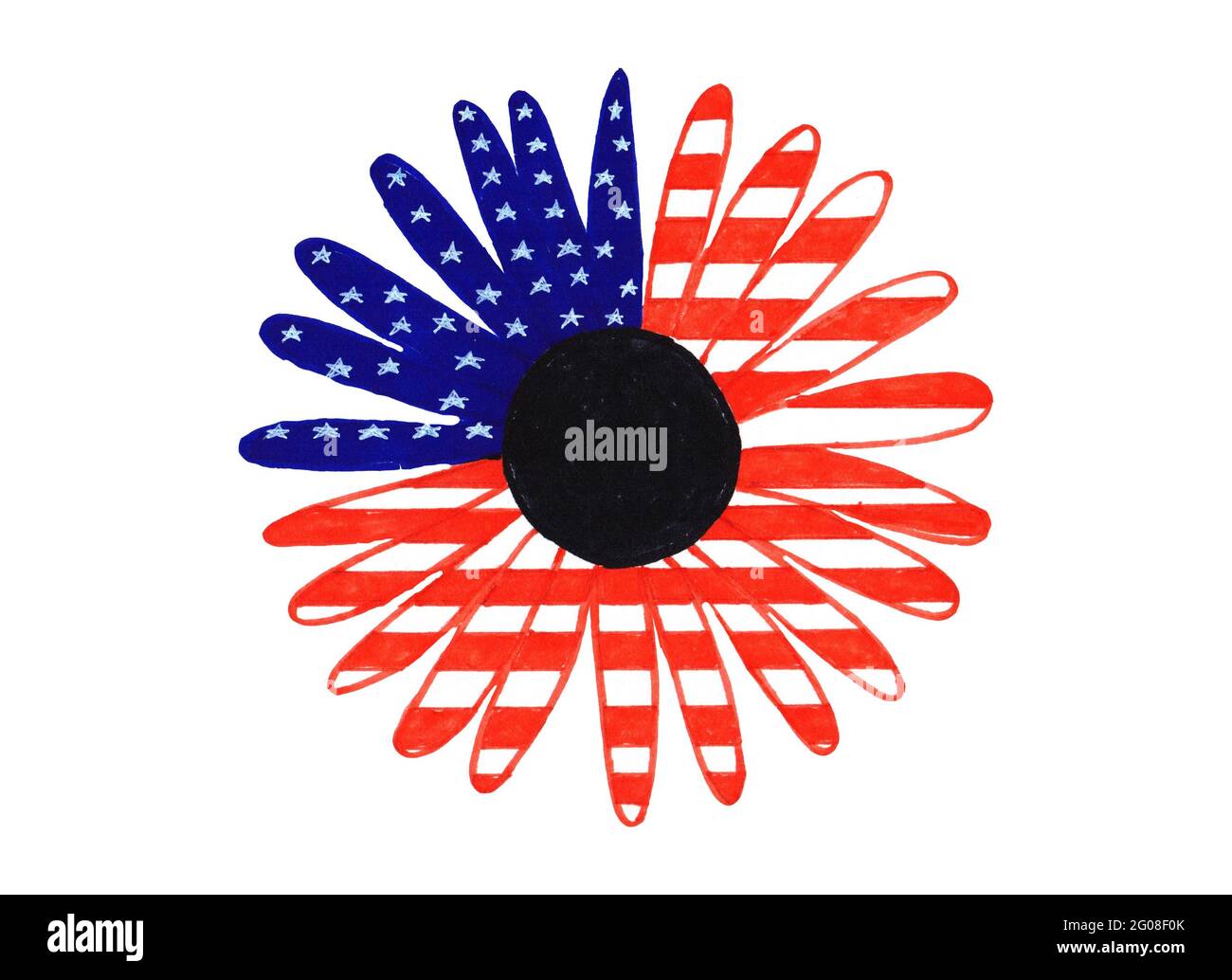 Daisy American flag marker drawing illustration Stock Photo