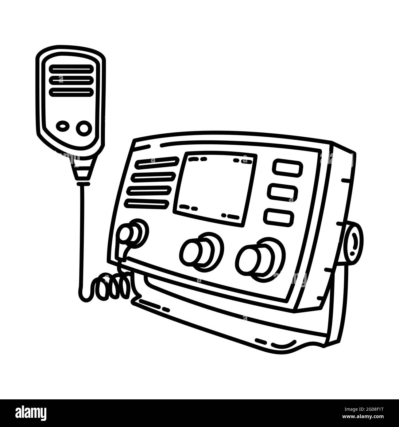 Radio Telephone as Telecommunication Equipment Hand Drawn Icon Set Vector. Stock Vector
