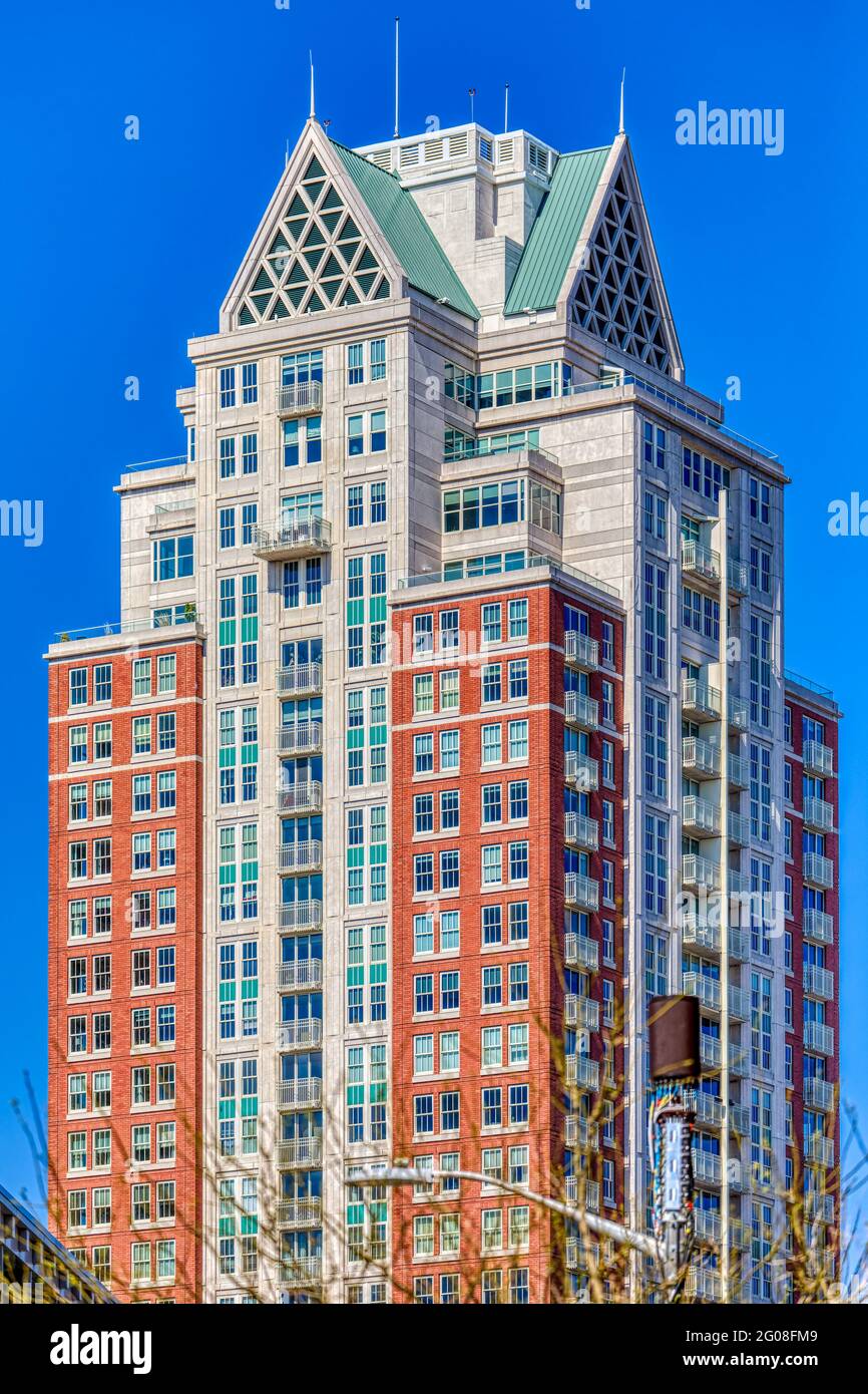 The Residences Providence is a mixed tower: Omni Hotel on the lower floors, condominium apartments on floors 16-31. Stock Photo