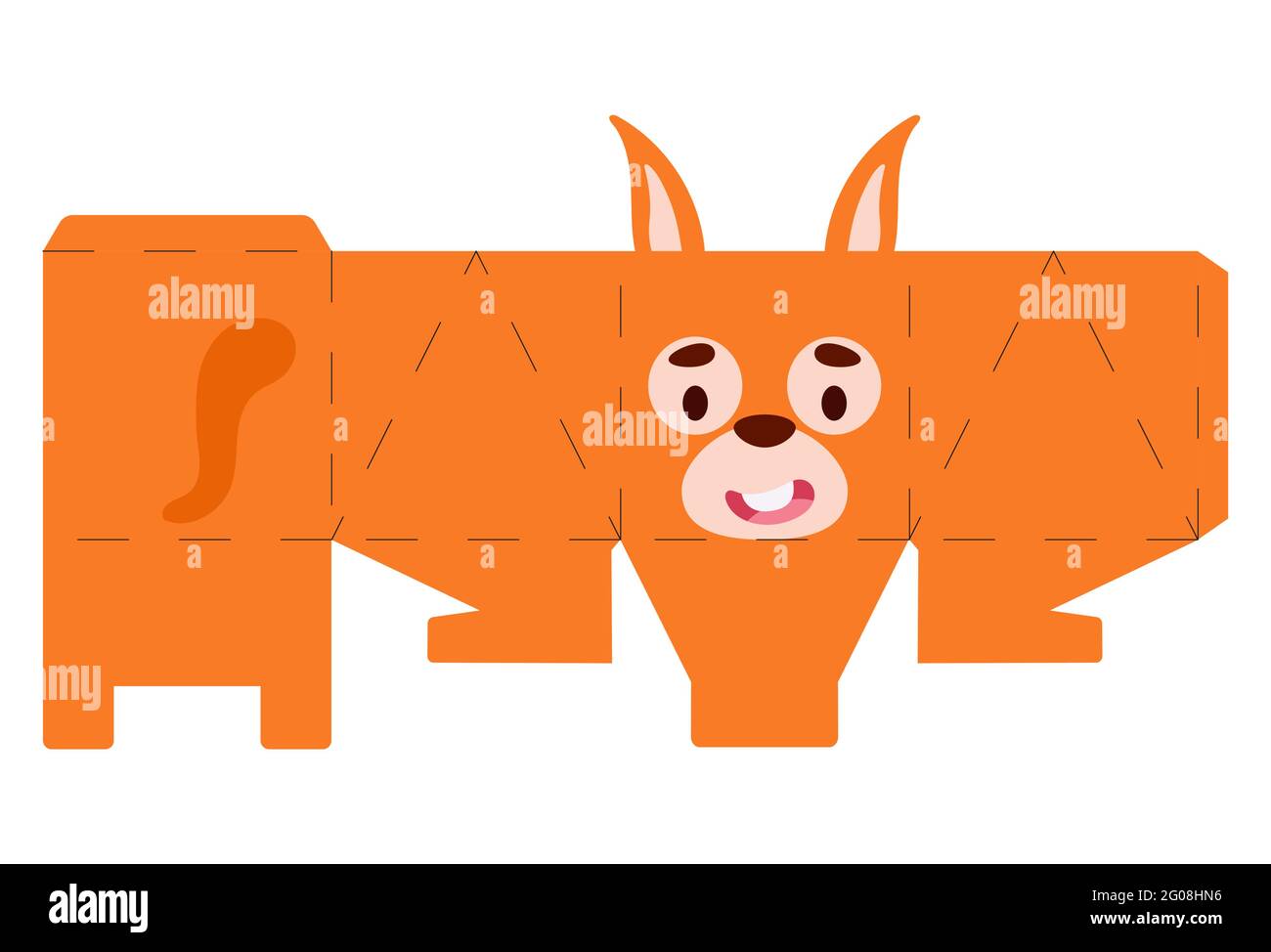 Party favor box squirrel design for sweets, candies, small presents, bakery. Package template