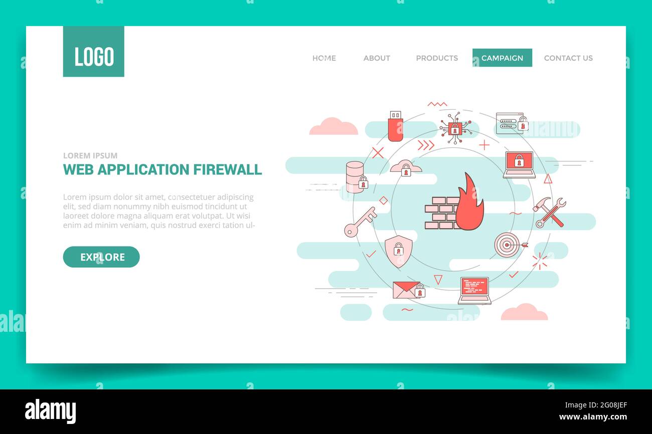 waf web application firewall concept with circle icon for website ...