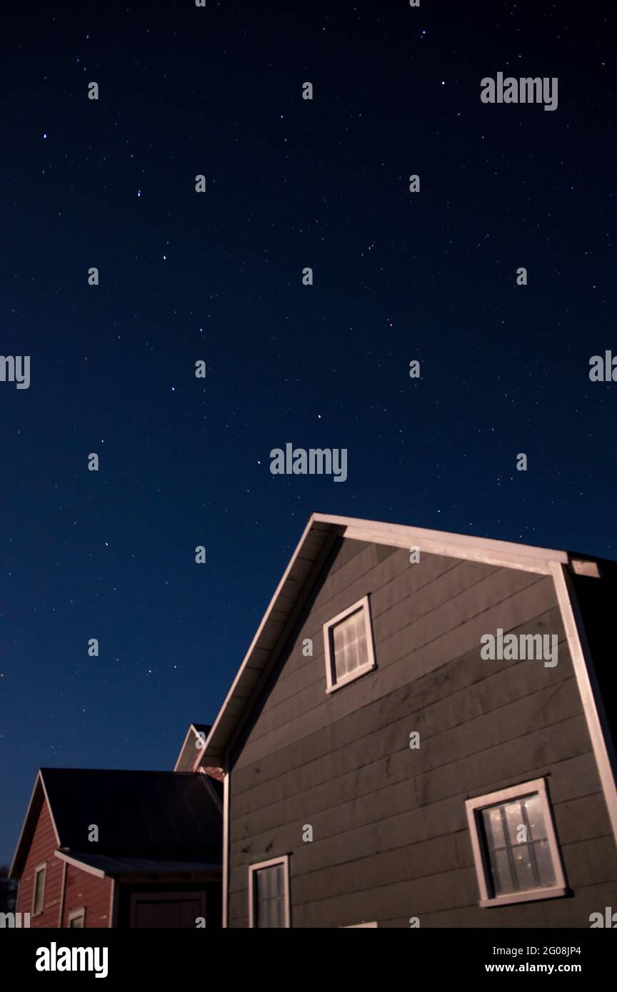 The Big Dipper in the night sky over farm buildings at Sleeping Bear Dunes National Lakeshore, Michigan, USA Stock Photo