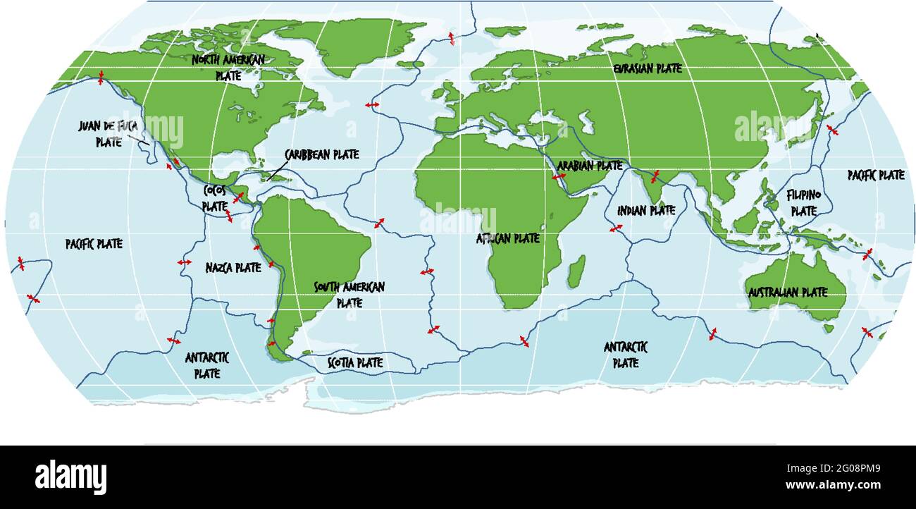 World Map Showing Tectonic Plates Boundaries Illustration Stock Vector World Map Showing Tectonic Plates Boundaries Illustration 2G08PM9