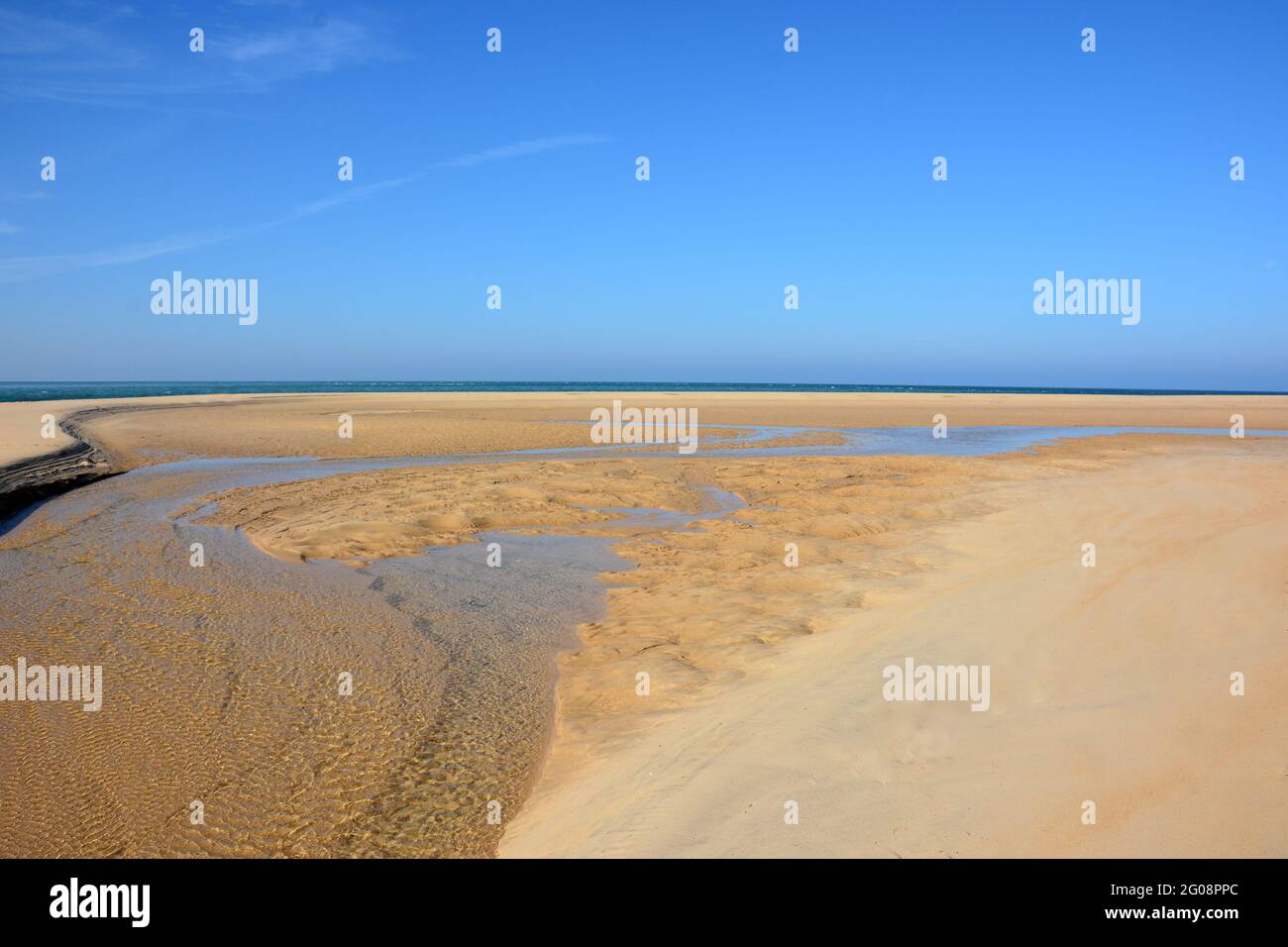 France, Aquitaine, cap Ferret, located between the Arcachon basin and the atlantic ocean it offers on the ocean side beautifu lbeaches at low tide. Stock Photo