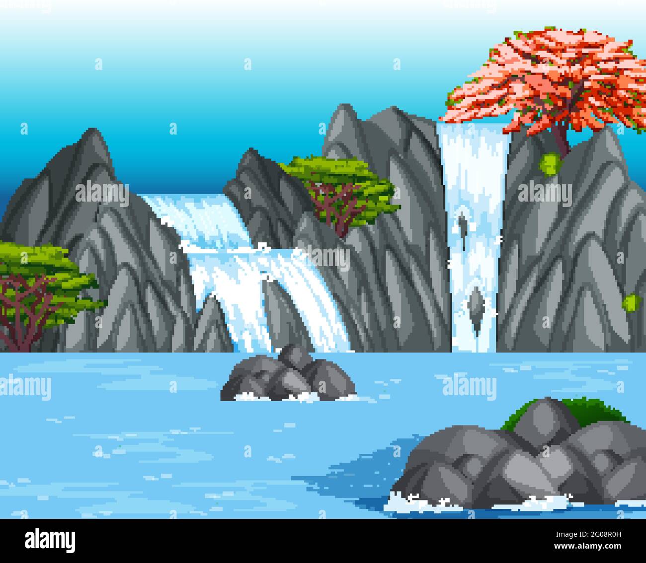 Forest background scene with waterfall illustration Stock Vector Image ...
